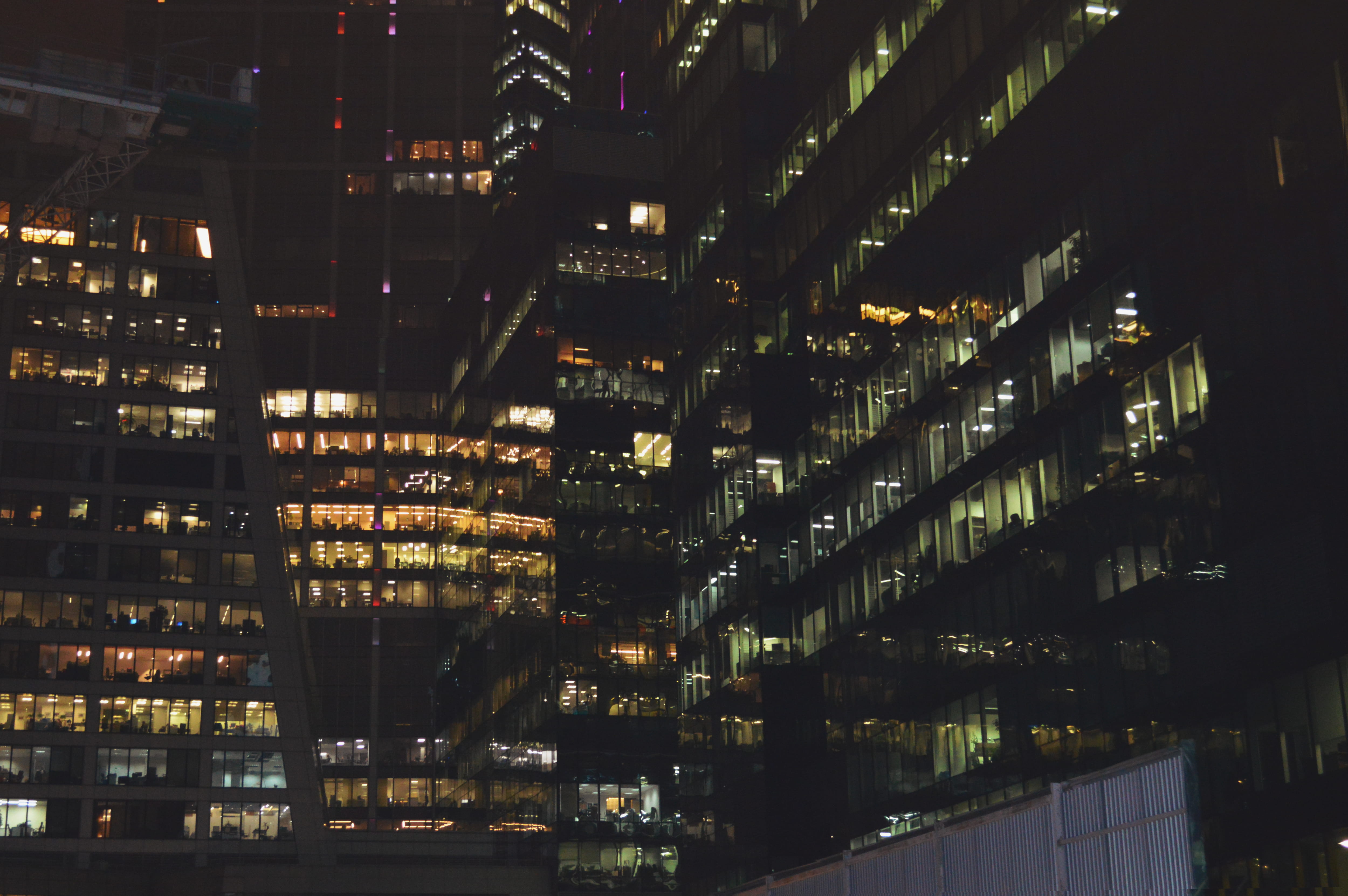 building, evening, dark, urban, moscow, nightlife, glowing, building exterior, illuminated, moscow city towers, city lights, city, minimalistic, residential district, HD Wallpaper
