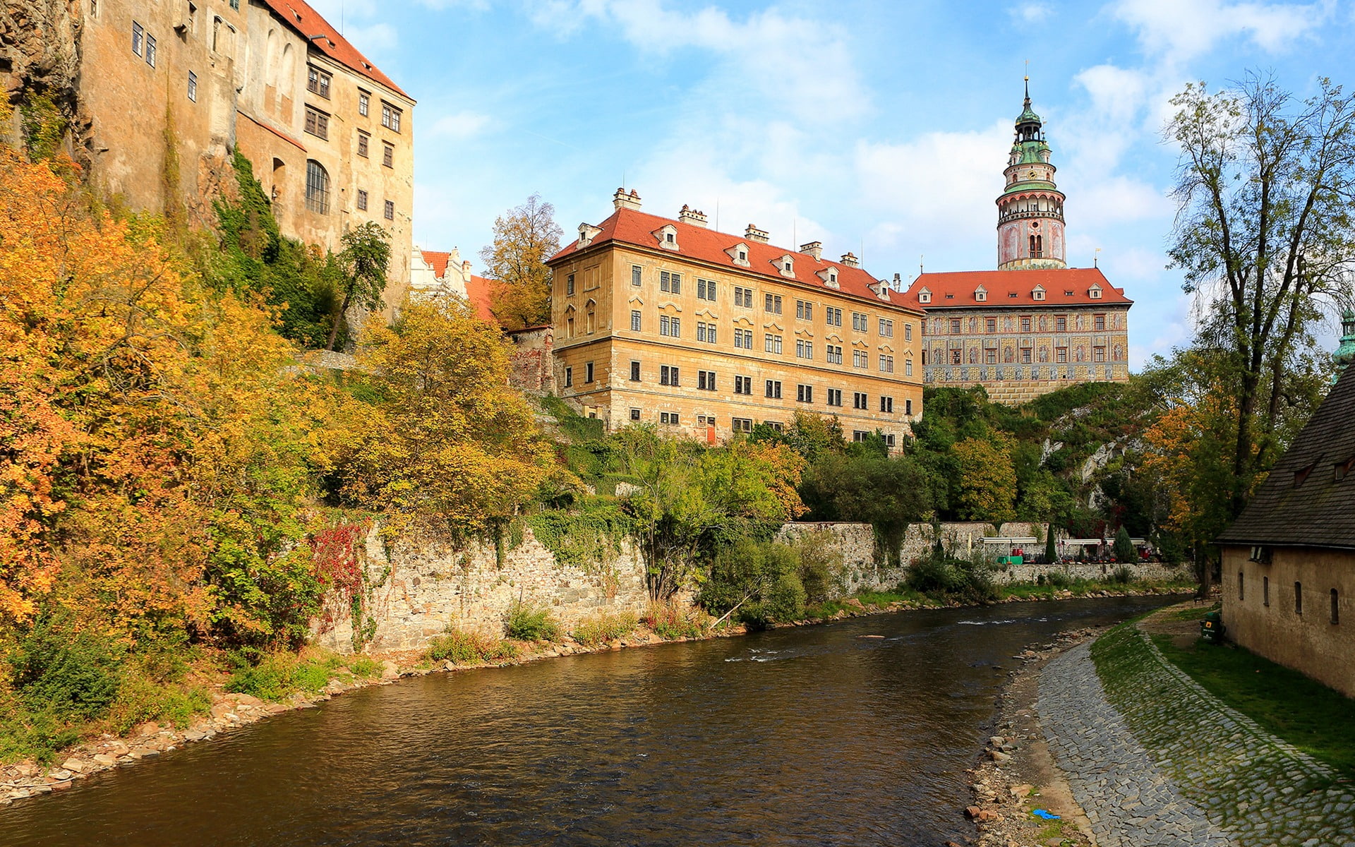 sky, travel, nature, no people, waterfront, cesky, travel destinations, cloud - sky, landscape, architecture, krumlov, building exterior, history, HD Wallpaper