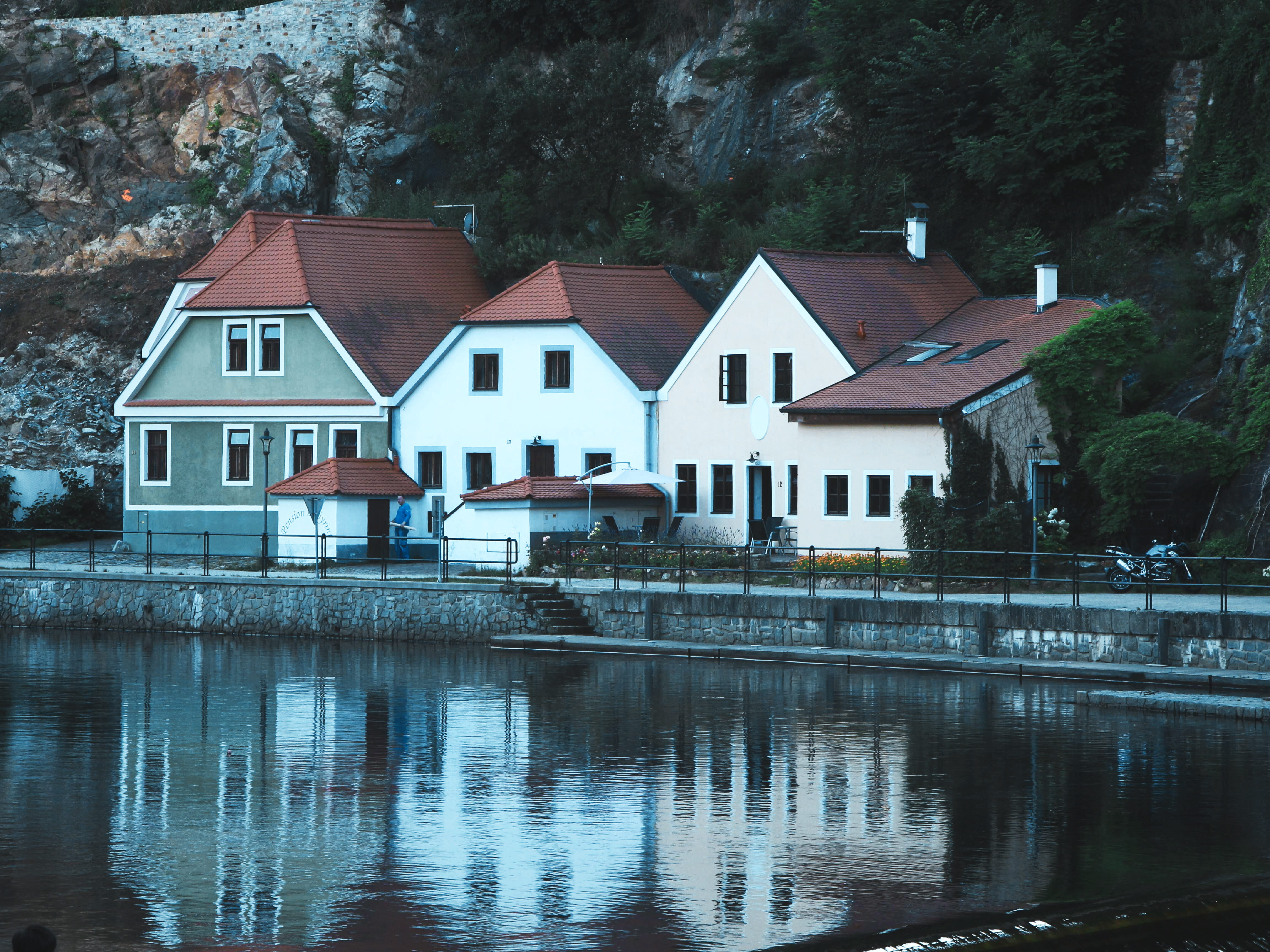 water, clean, day, cesky krumlov, lake, mood, reflection, visual, nature, no people, travel, contrast, prague, wanderlust, house, český krumlov, built structure, HD Wallpaper