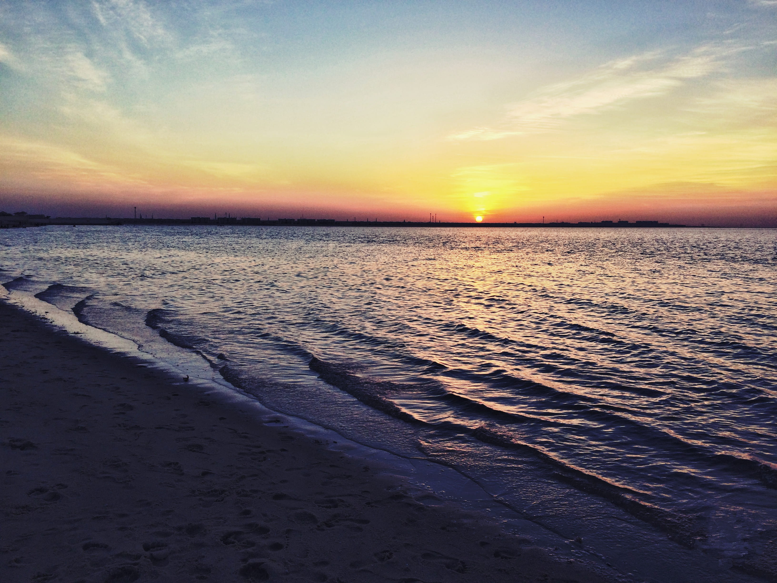 dareen sea club, beauty in nature, horizon, al jubail, idyllic, sky, #dareenbeach, sea, orange color, outdoors, #sunset, beach, no people, water, scenics - nature, HD Wallpaper