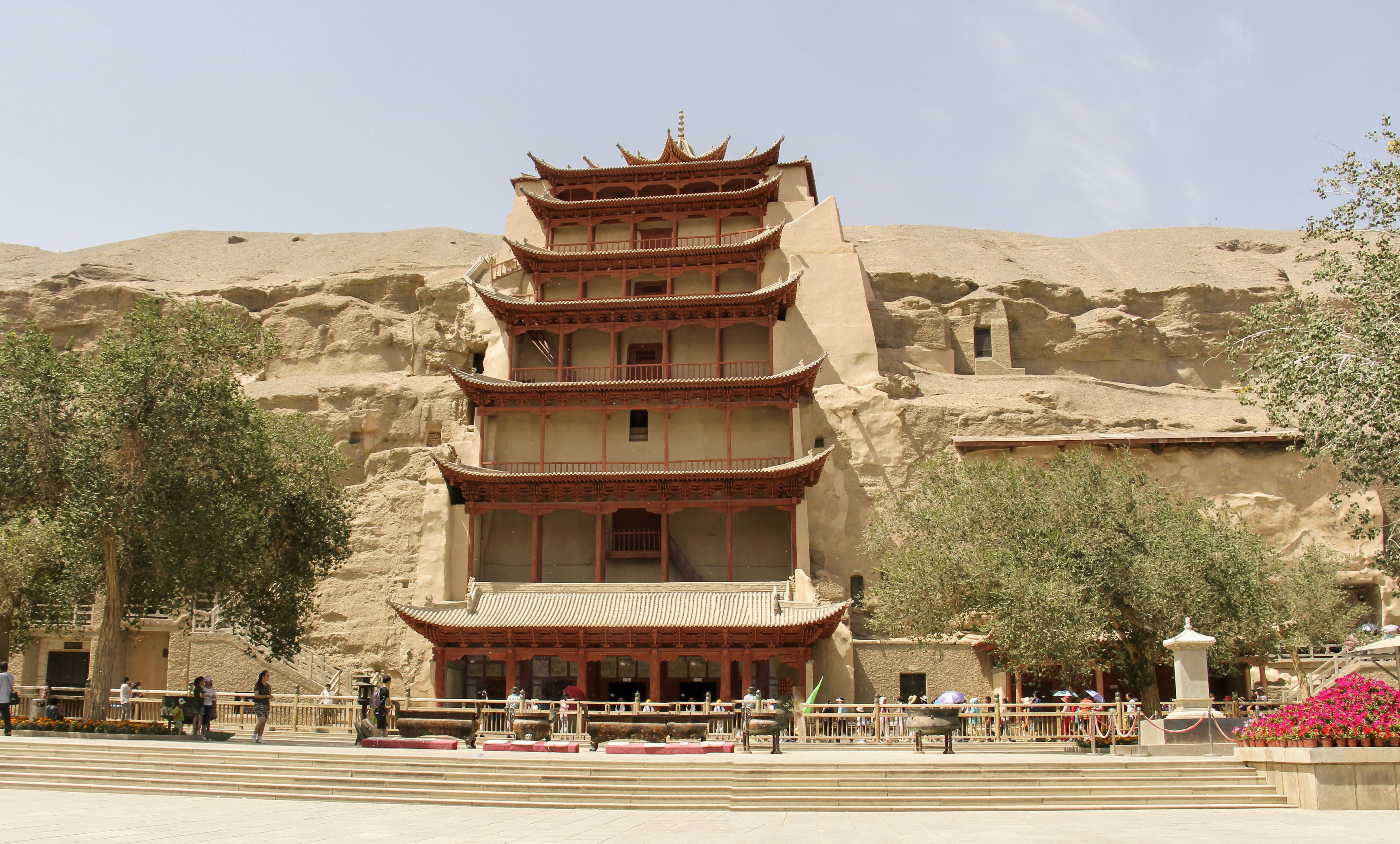 dunhuang, 4K, tree, temple, sky, gansu province, built structure, daytime, nature, day, city, place of worship, belief, the past, travel, religion, building, HD Wallpaper