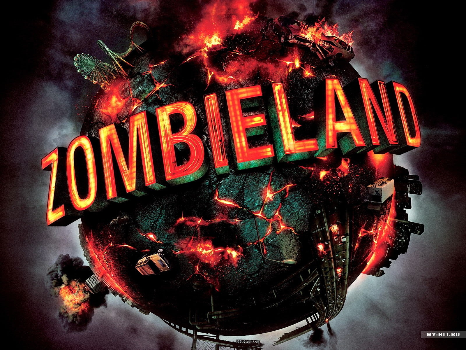 outdoors, apocalyptic, red, sign, zombies, 2009 (Year), celebration, 720P, glowing, message, capital letter, close-up, Zombieland, text, holiday, multi colored, HD Wallpaper