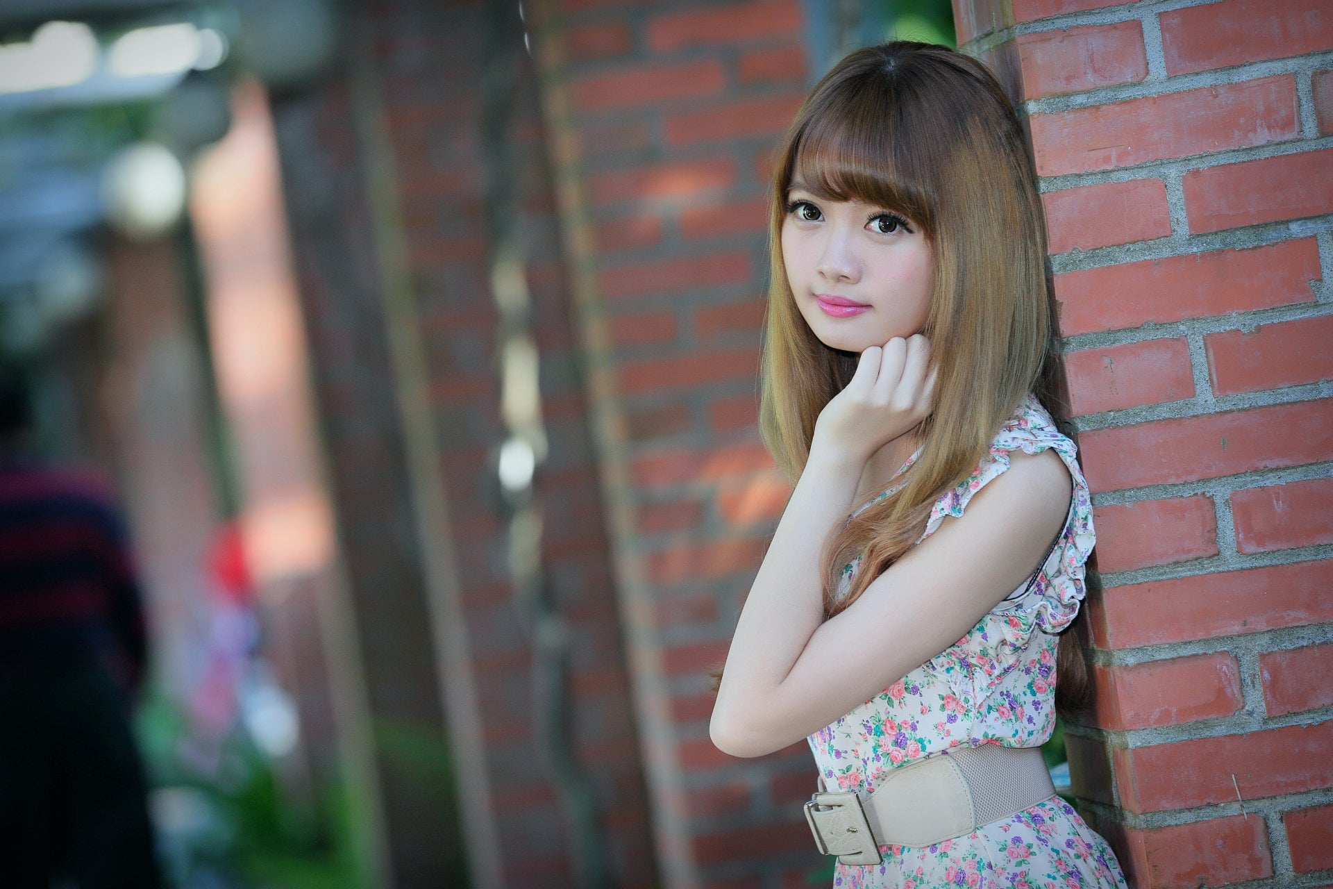 young adult, Girl, brick wall, wall - building feature, fashion, standing, real people, beautiful woman, Model, Models, women, lifestyles, outdoors, Cubie Wang, HD Wallpaper