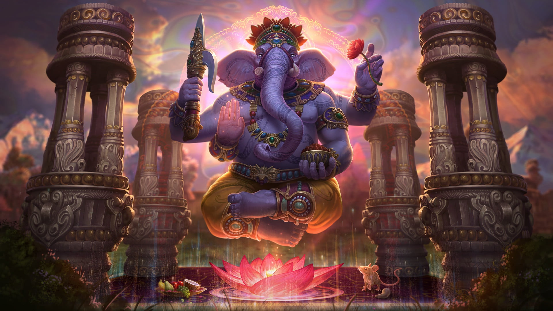 art, belief, Ganesha, no people, building, Jon Neimeister, male likeness, Lotus, human representation, sculpture, creativity, spirituality, statue, built structure, HD Wallpaper