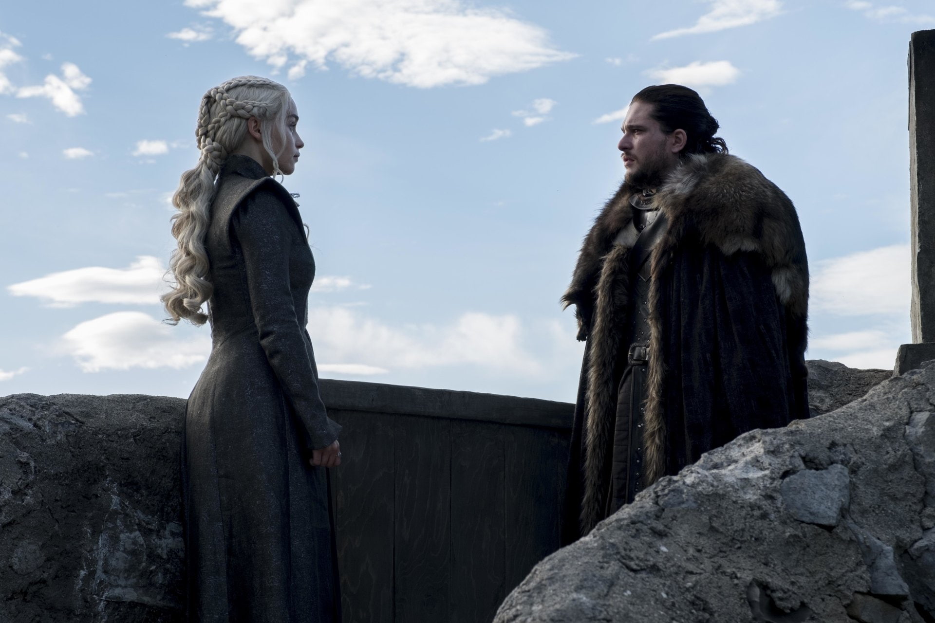 Jon Snow, Daenerys Targaryen, people, 1080P, outdoors, human representation, sky, young adult, warm clothing, clothing, mountain, lifestyles, Game Of Thrones, HD Wallpaper
