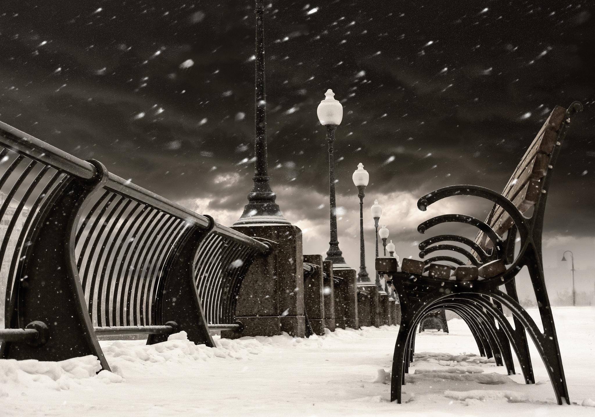 1080P, city, montral, winter, bridges, nature and landscapes, quebec, canada, snow, liht, night, architectur, HD Wallpaper