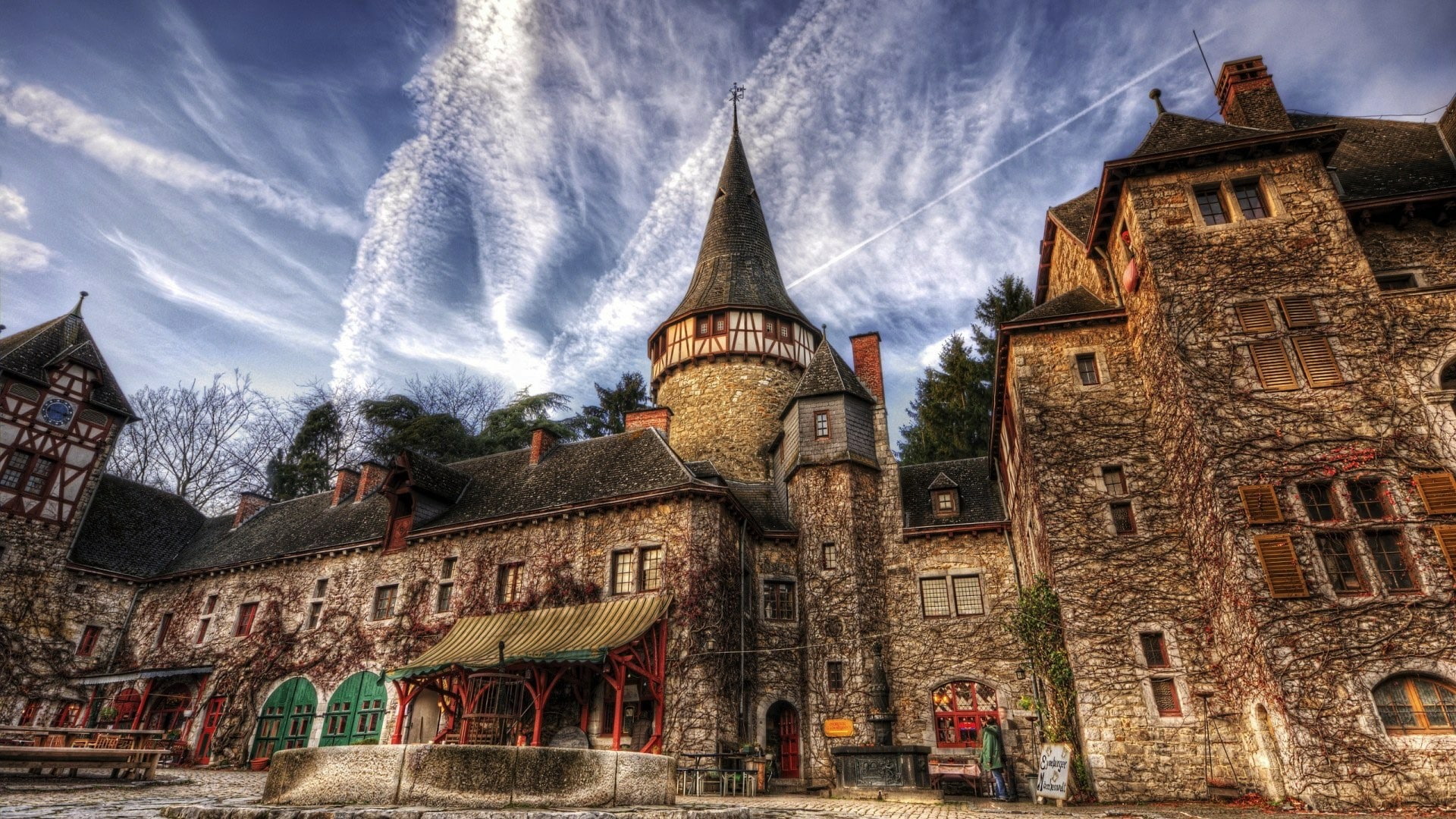 tourist attraction, town, kelnis, 1080P, facade, chateau, tourism, emmaburg, belgium, historic site, city, sky, cloud, tower, building, castle, middle ages, HD Wallpaper