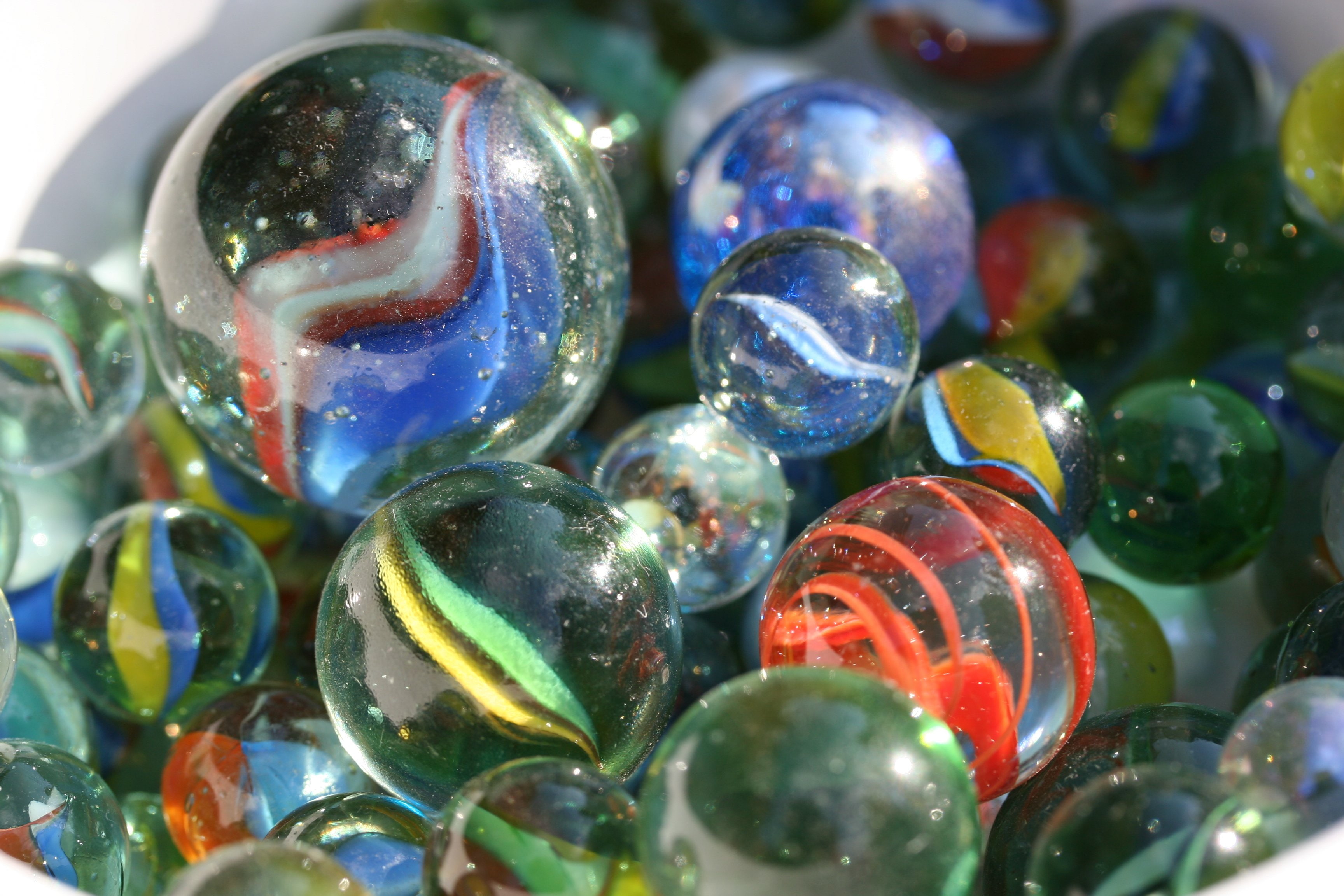 ball, bokeh, circle, toy, Marbles, glass, sphere, Marble, 2K, 3456x2304 px, HD Wallpaper