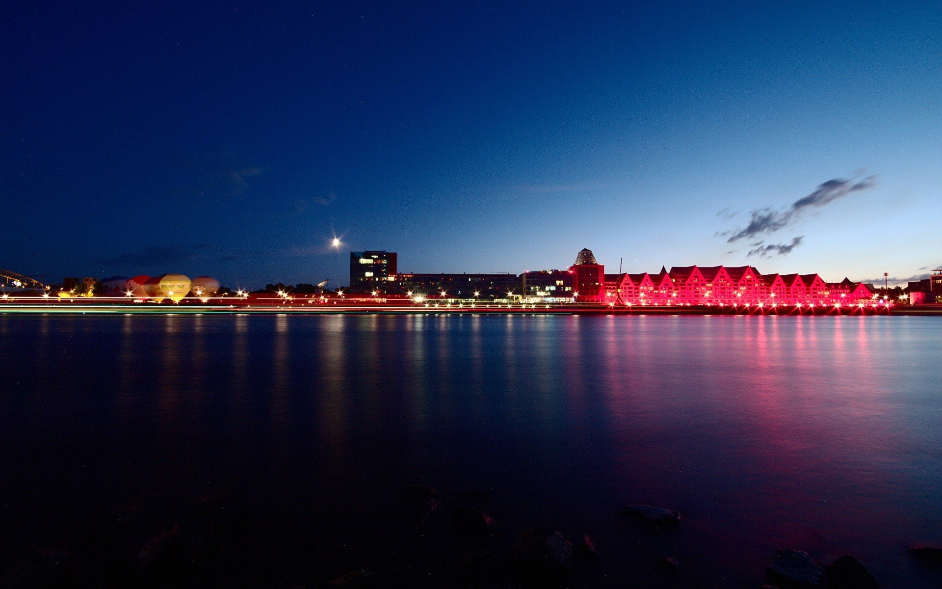 night, Lights, river, art, x, photography, exposure, long, cars, girls, px, hd, 1080P, City, water, long exposure, 1920x1200 px, HD Wallpaper