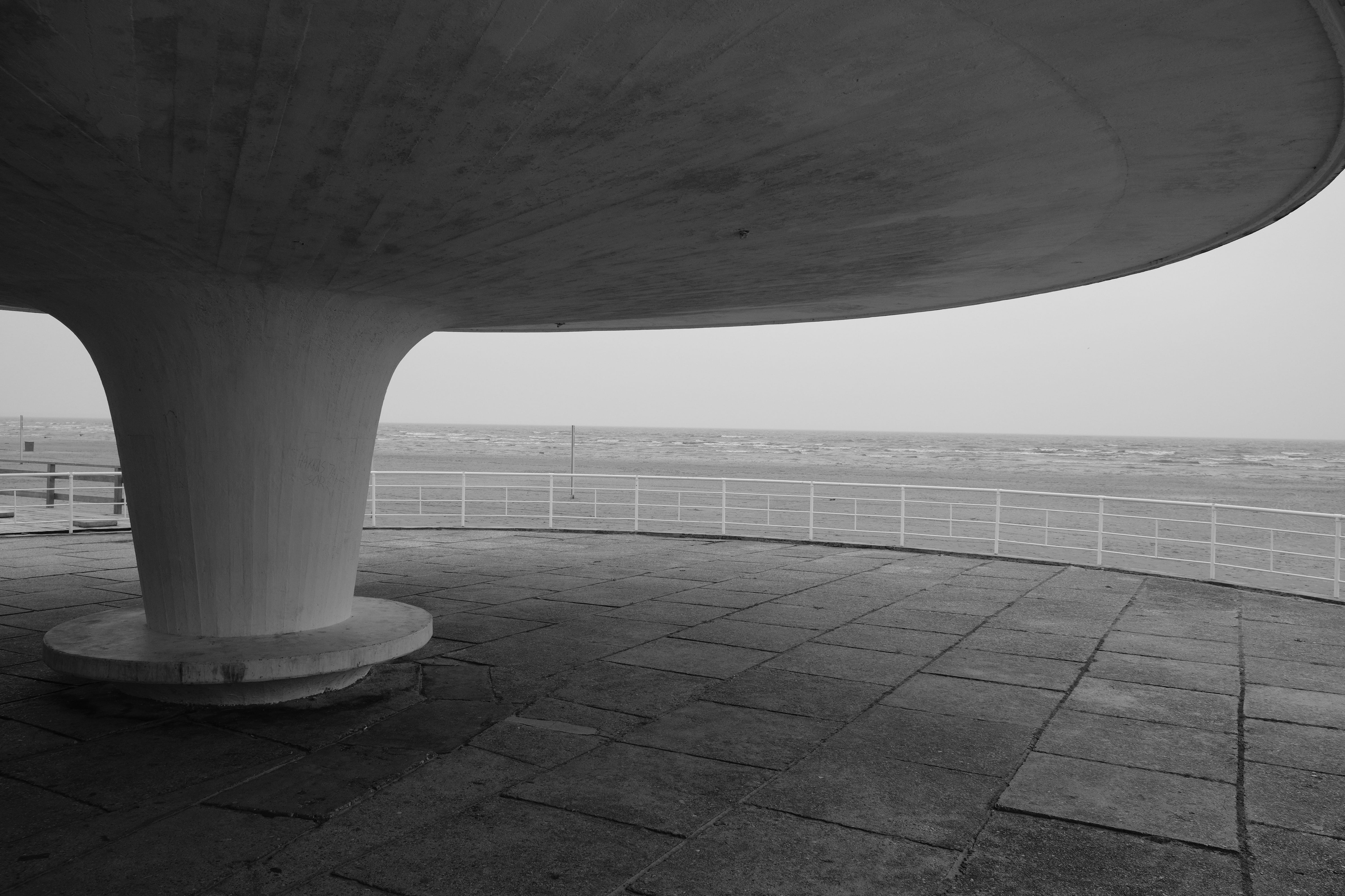 no people, architectural column, black and white, pärnu, estonia, water, baltic sea, horizon over water, day, building exterior, scenics - nature, structure, HD Wallpaper