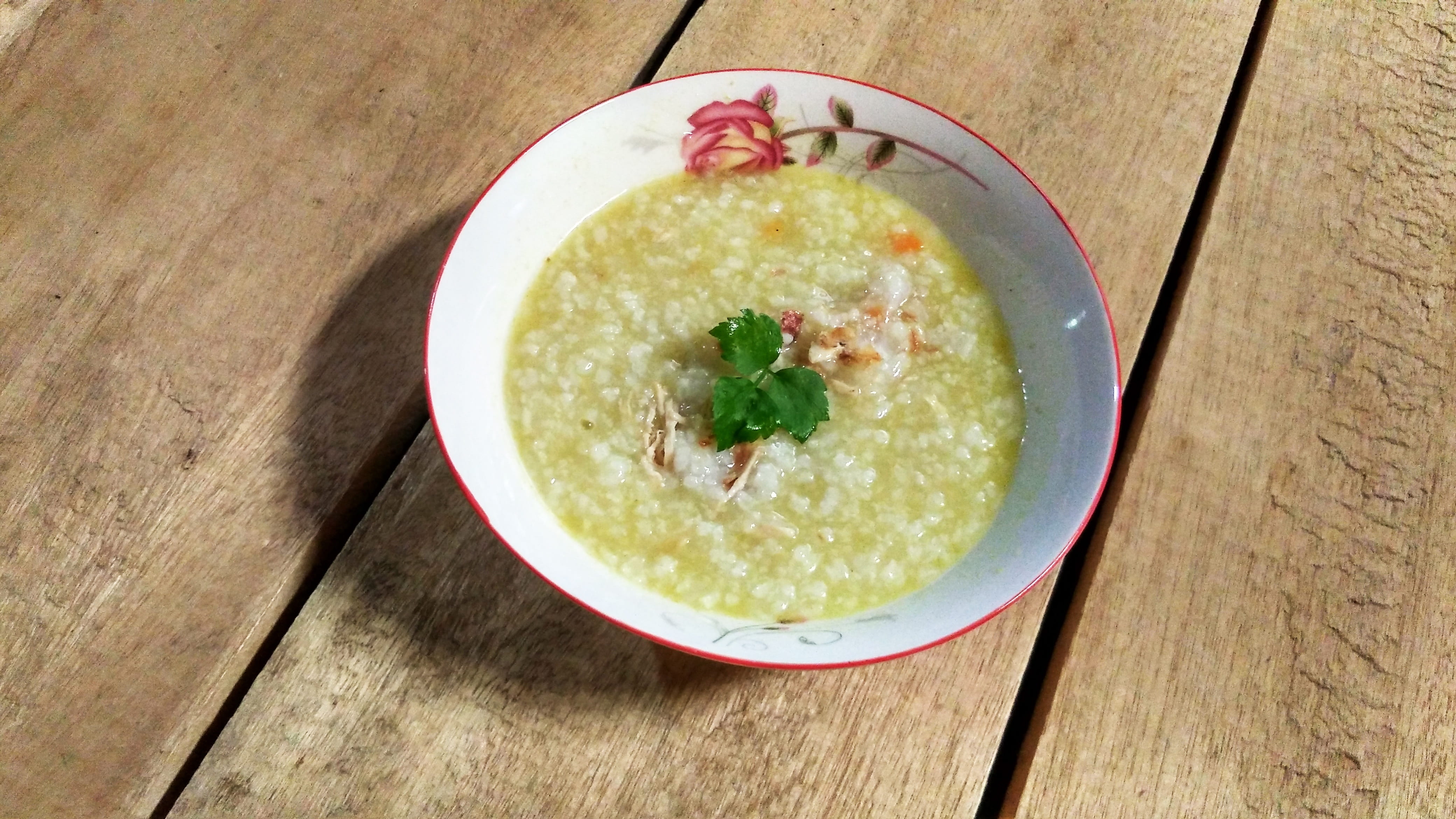 vegetarian food, food and drink, bowl, kanji, food, porridge, high angle view, dish, table, close-up, garnish, wood - material, asian food, vegetable soup, HD Wallpaper