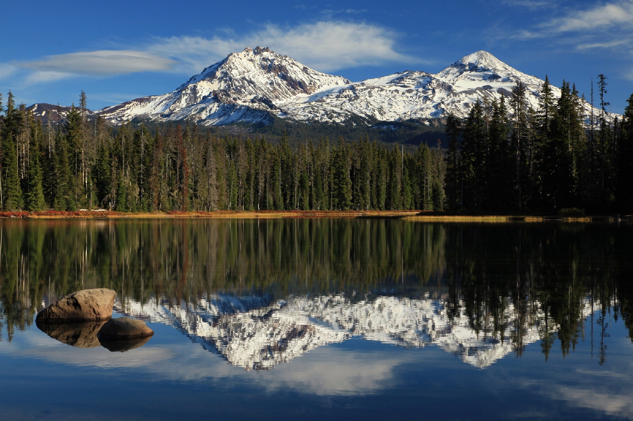 mountain peak, canada, tree, winter, mountains, scenics - nature, sky, reflection lake, outdoors, tranquility, tranquil scene, water, covered, cold temperature, HD Wallpaper