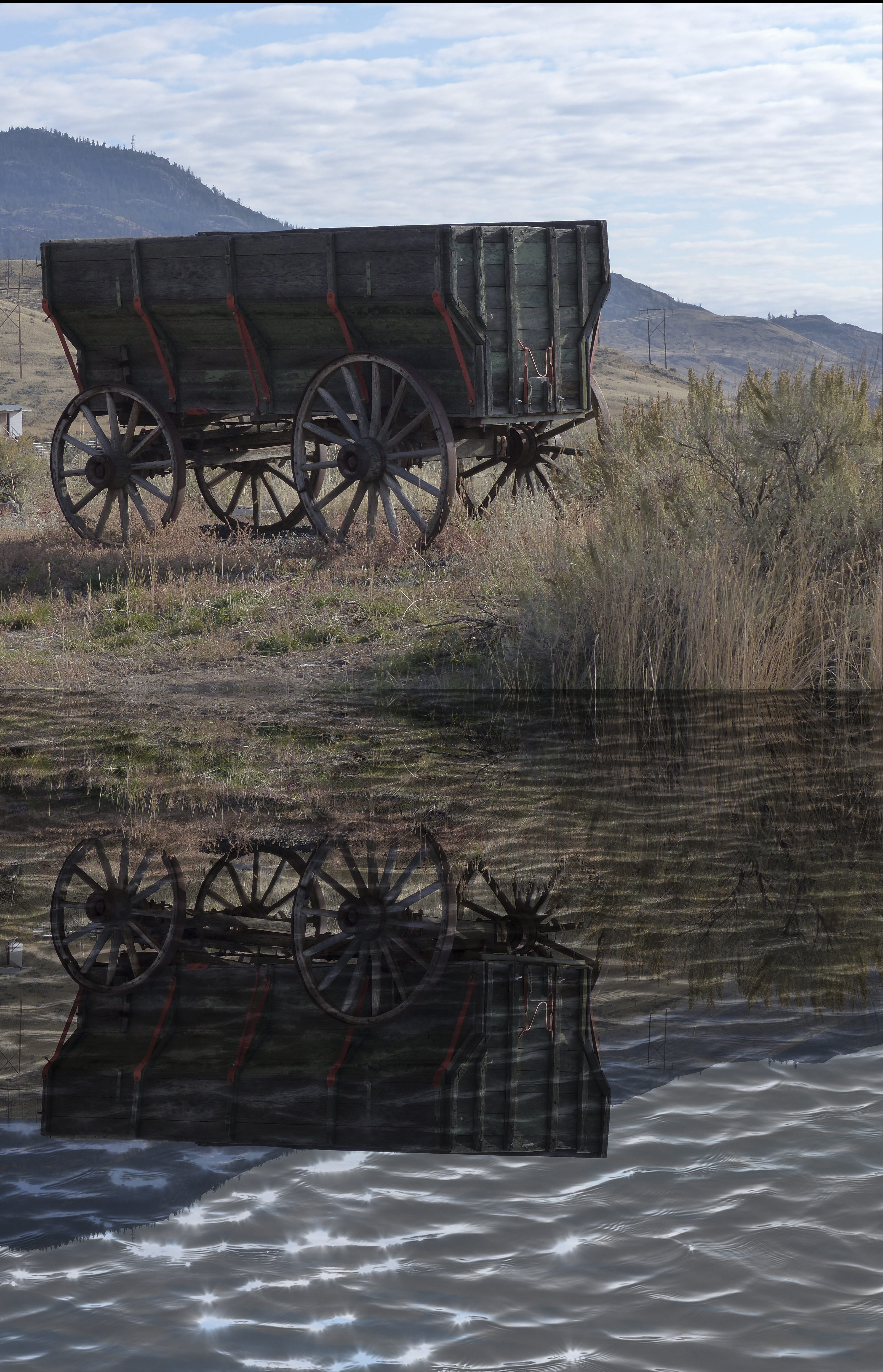 built structure, pond, Wheel, transportation, architecture, farm, western, wild west, nature, antique, Vintage, 5K, waterfront, aged, abandoned, history, Phone HD Wallpaper