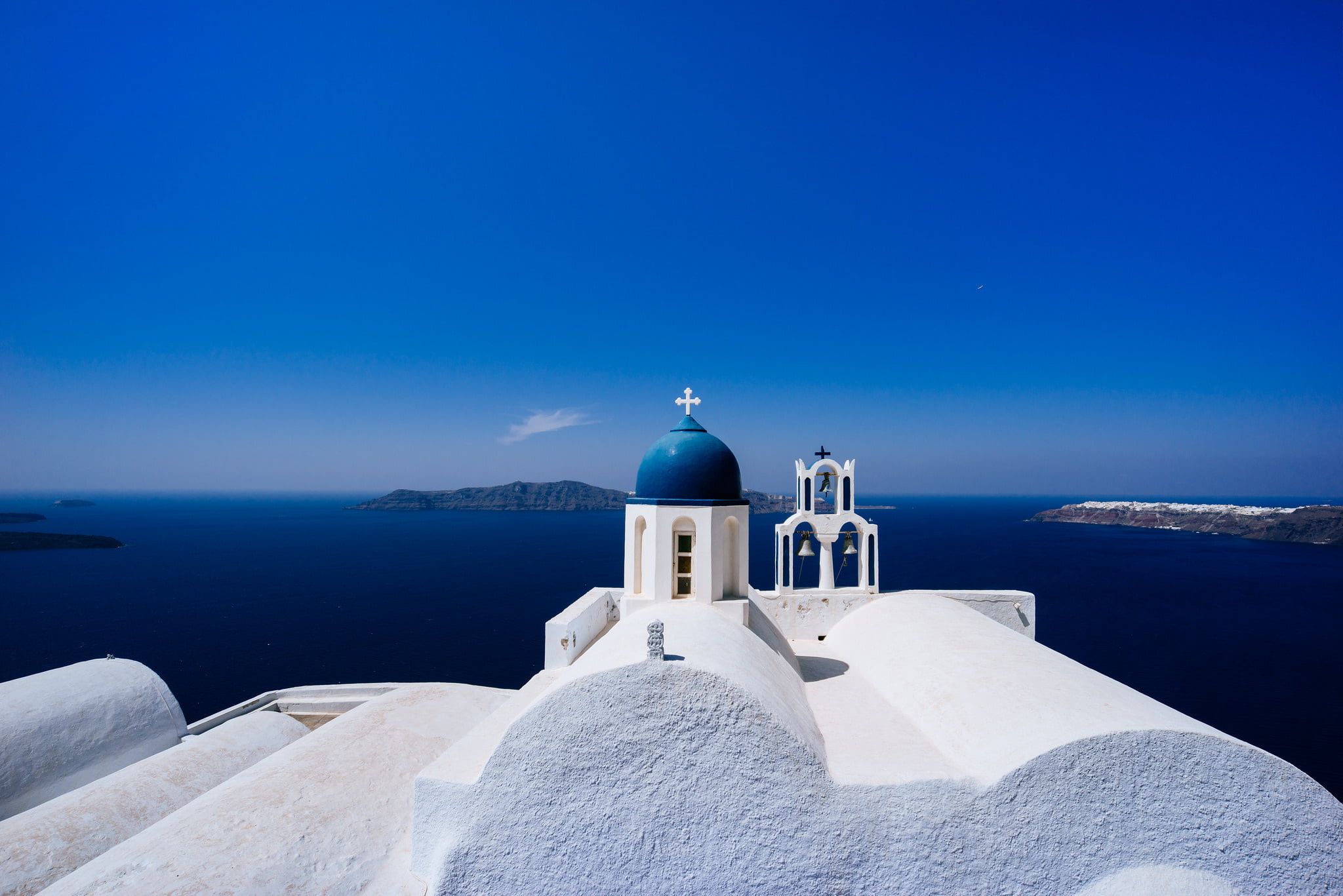 sky, guidance, tower, day, belief, 1080P, no people, Church, horizon over water, lighthouse, the sky, building, sea, place of worship, horizon, building exterior, HD Wallpaper