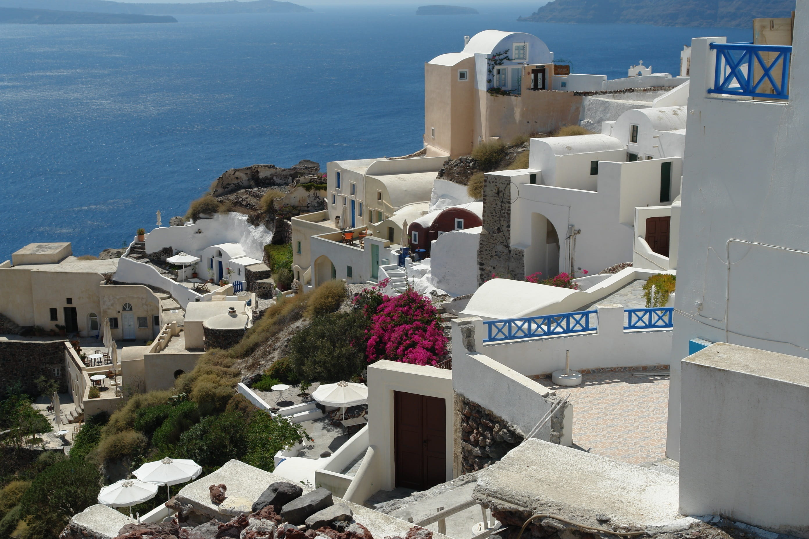 nature, horizon over water, building exterior, holiday, Santorini, summer, Travel, day, landscape, sea, residential building, photography, dome, Europe, HD Wallpaper