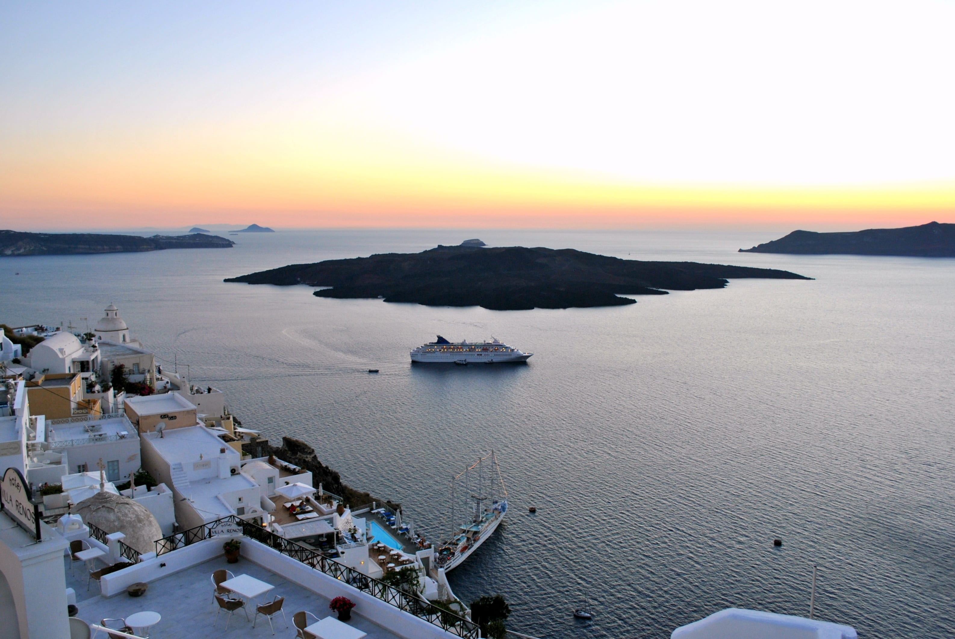 nature, vacation, tranquil scene, romantic, ship, summer, european, transportation, greek, mediterranean, body, travel destinations, town, aerial, white, HD Wallpaper