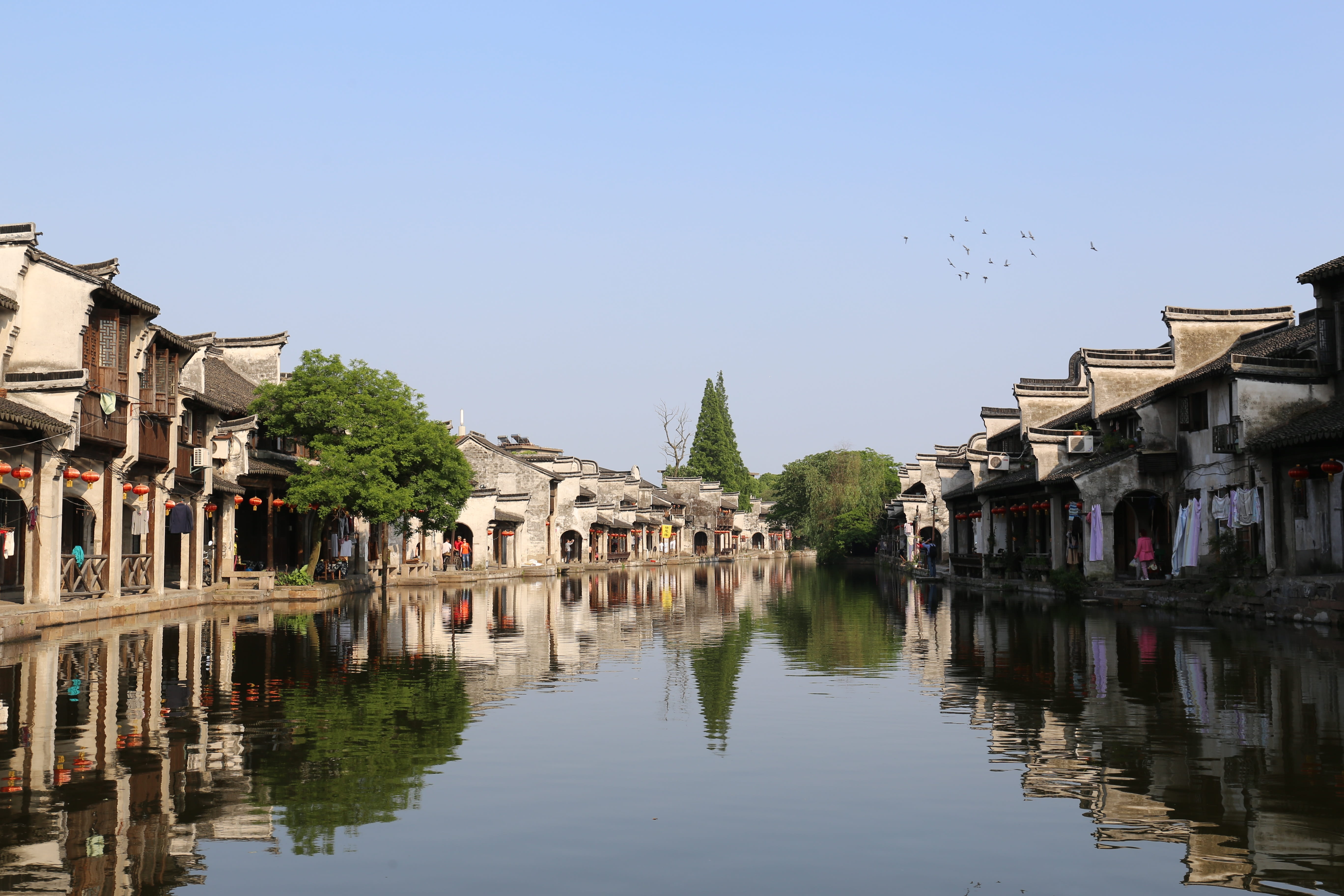 house, jiangnan, architecture, lake, place of worship, small town, the ancient town, travel destinations, city, waterfront, residential district, reflection, HD Wallpaper