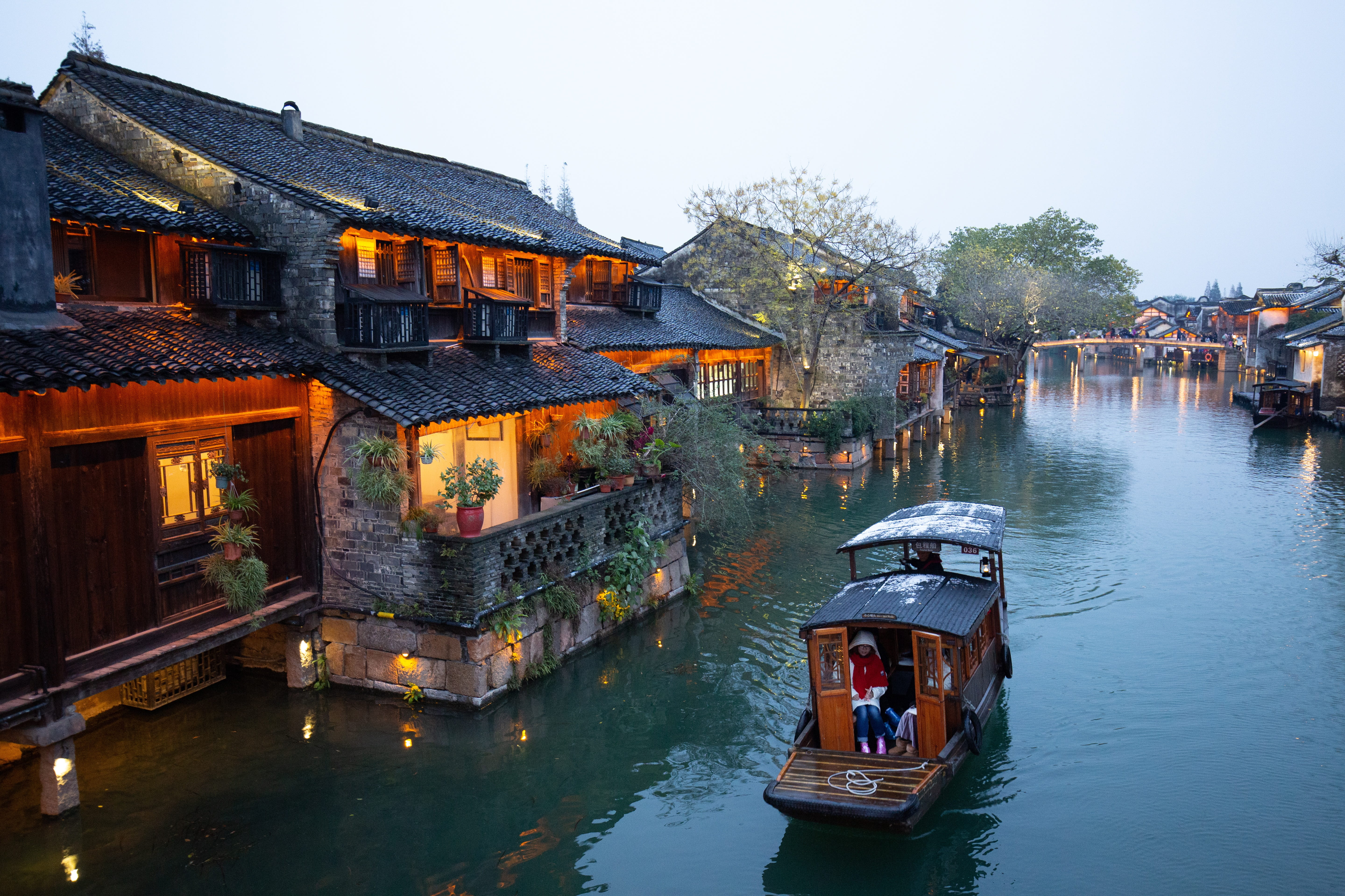 day, sky, canal, water, passenger craft, mode of transportation, winter, night view, 5K, outdoors, building, built structure, ship, travel, china, waterfront, HD Wallpaper