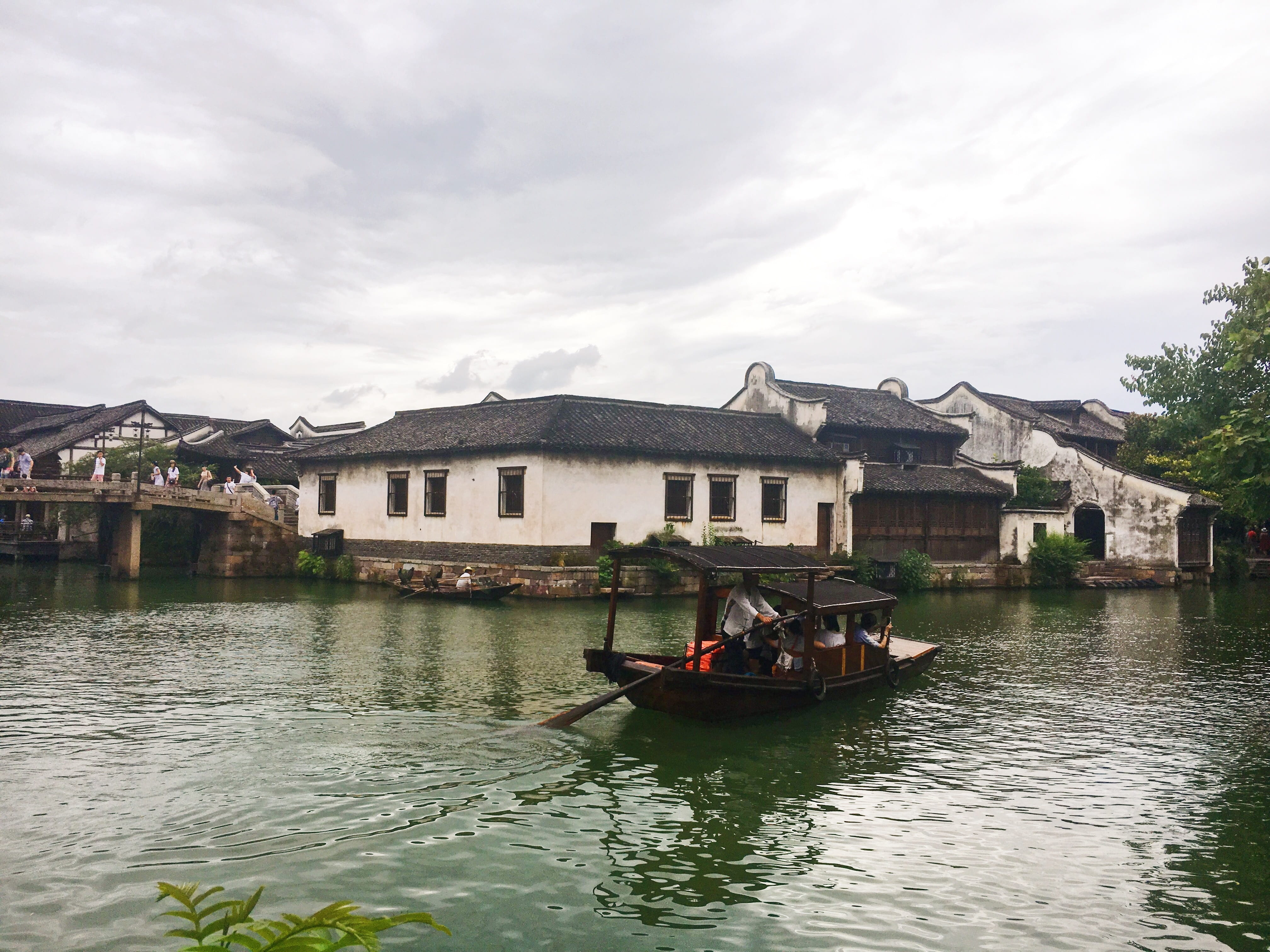 river, nautical vessel, wuzhen, transportation, cloud - sky, travel, real people, nature, people, antiquity, building exterior, waterfront, men, water, HD Wallpaper