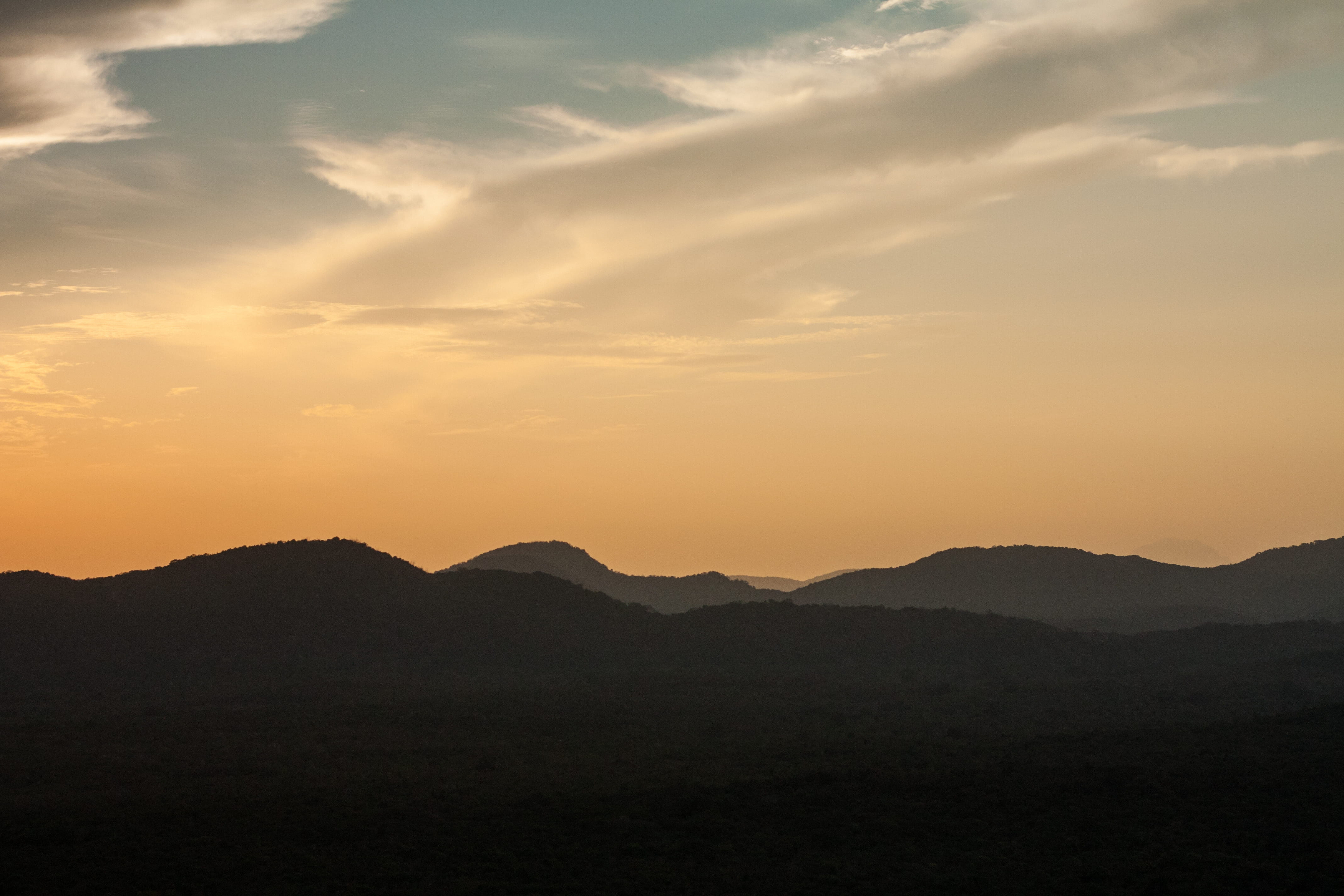 mountain, sigiriya, landscape, orange color, environment, tranquil scene, beauty in nature, outdoors, dusk, flare, non-urban scene, pidurangala rock, sunlight, HD Wallpaper