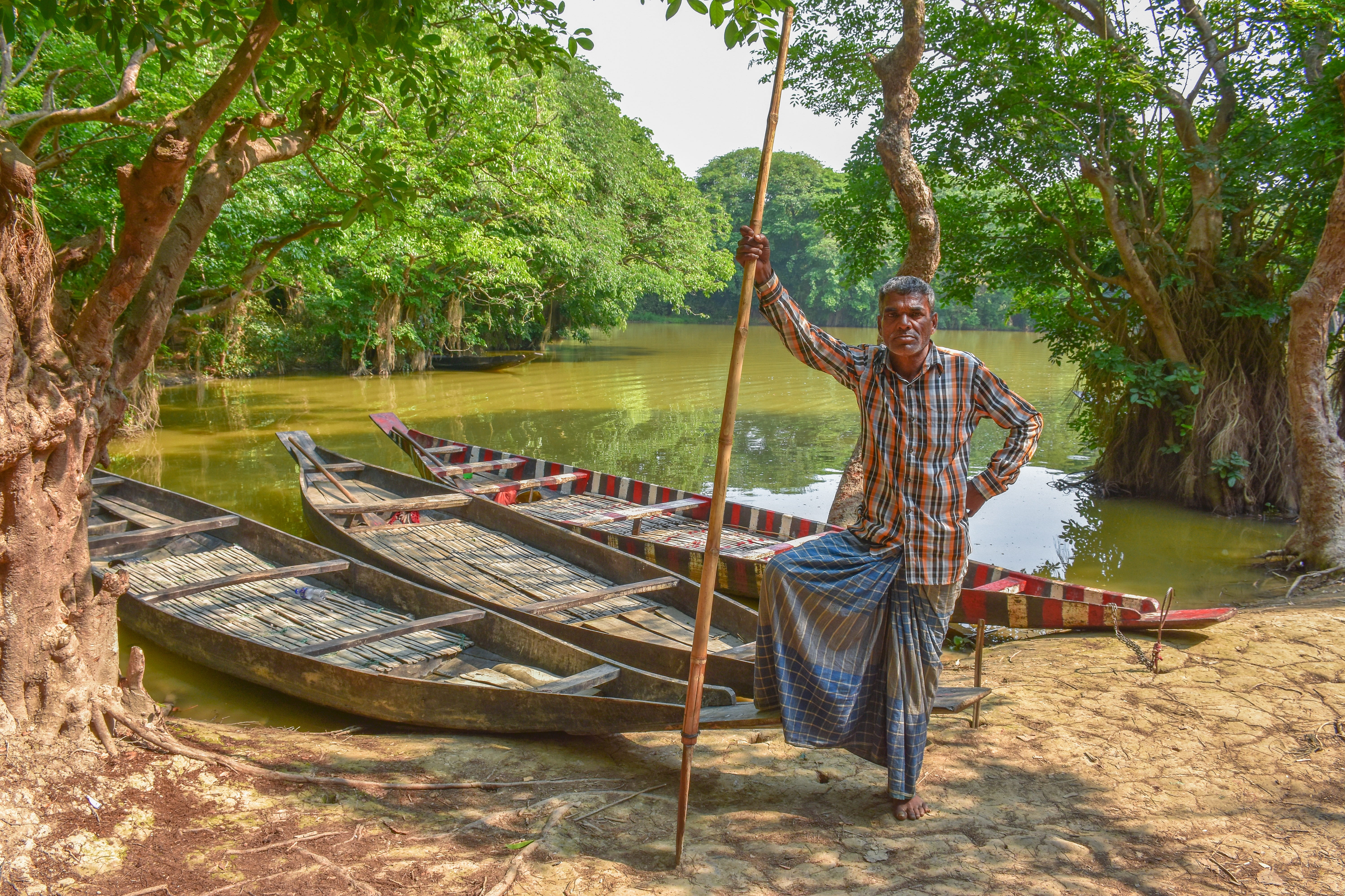 tree, landscape, bangladesh, tourism, fisherman, plant, summer, river, africa, nature, leisure activity, boat, mangrove, water, boatman, coast, lake, casual clothing, HD Wallpaper