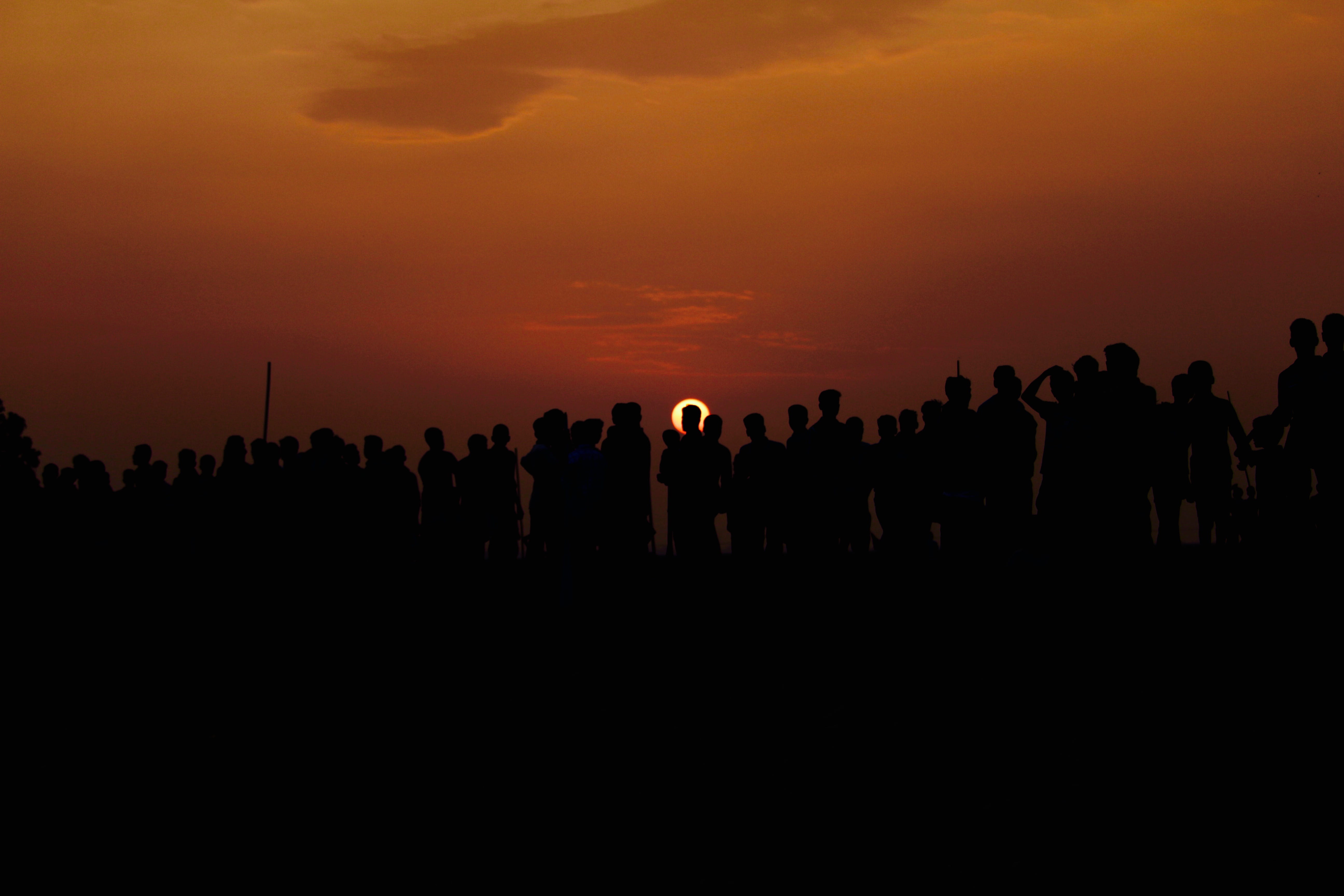 women, copy space, bangladesh, men, 5K, crowd, people, outdoors, sky, sunset, black, evening, silhouette, standing, leisure activity, lifestyles, group of people, HD Wallpaper