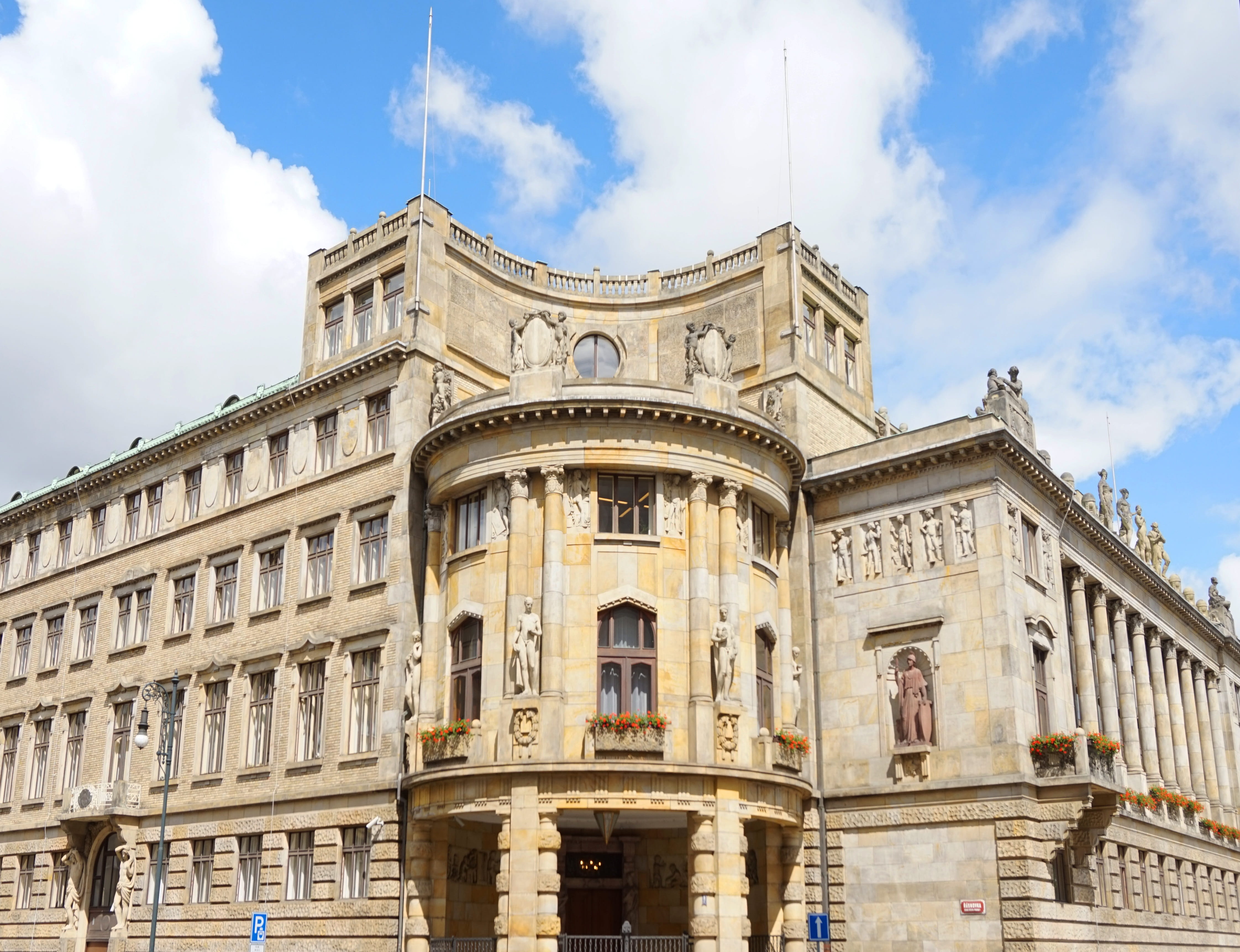nature, building, facade, ministry, czechia, day, art and craft, cloud - sky, art nouveau, travel destinations, sky, 4K, prague, travel, outdoors, the past, HD Wallpaper
