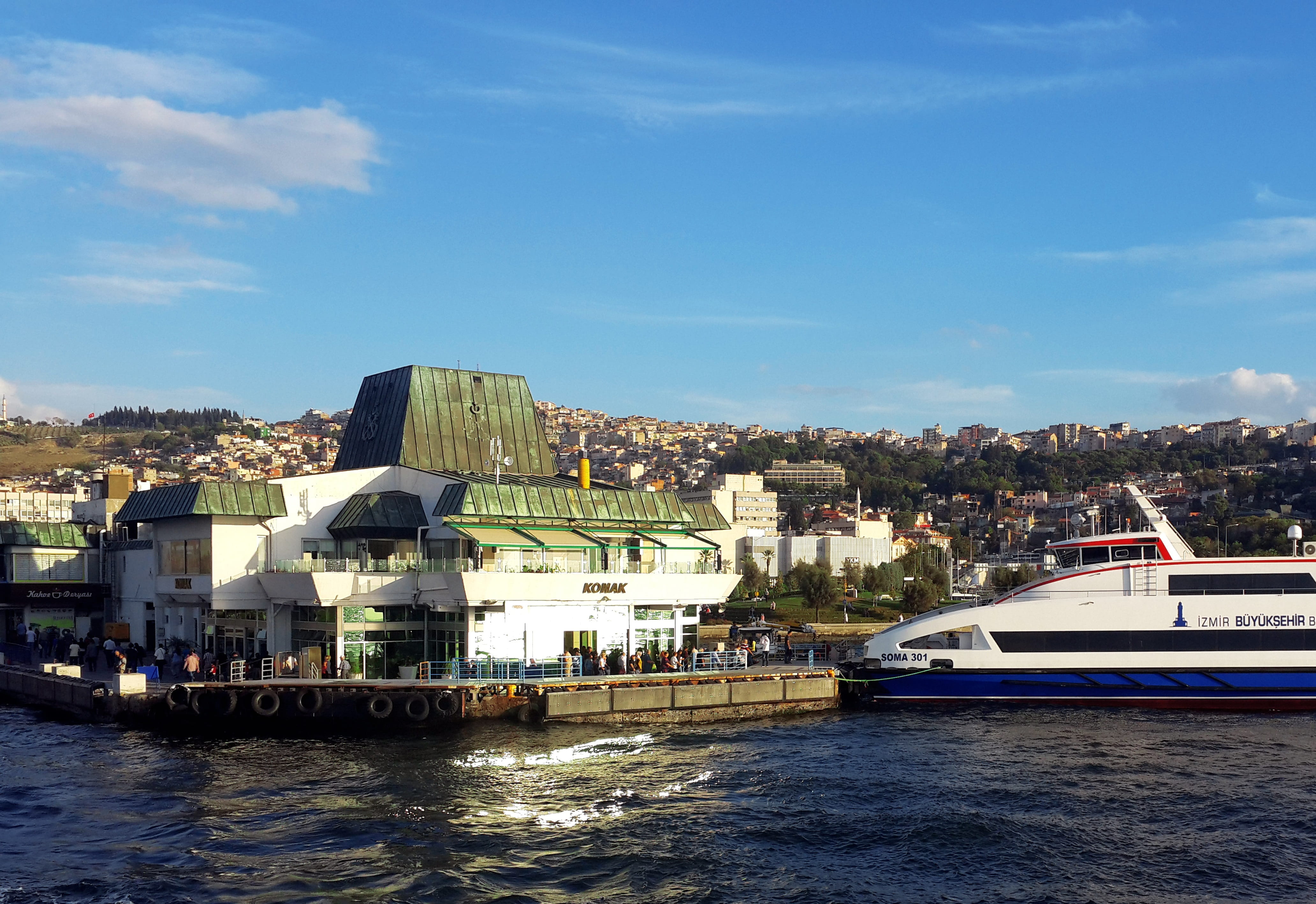 no people, office building exterior, sunlight, outdoors, built structure, building, cityscape, day, water, iskele, v, marine, passenger craft, 4K, turkey, HD Wallpaper