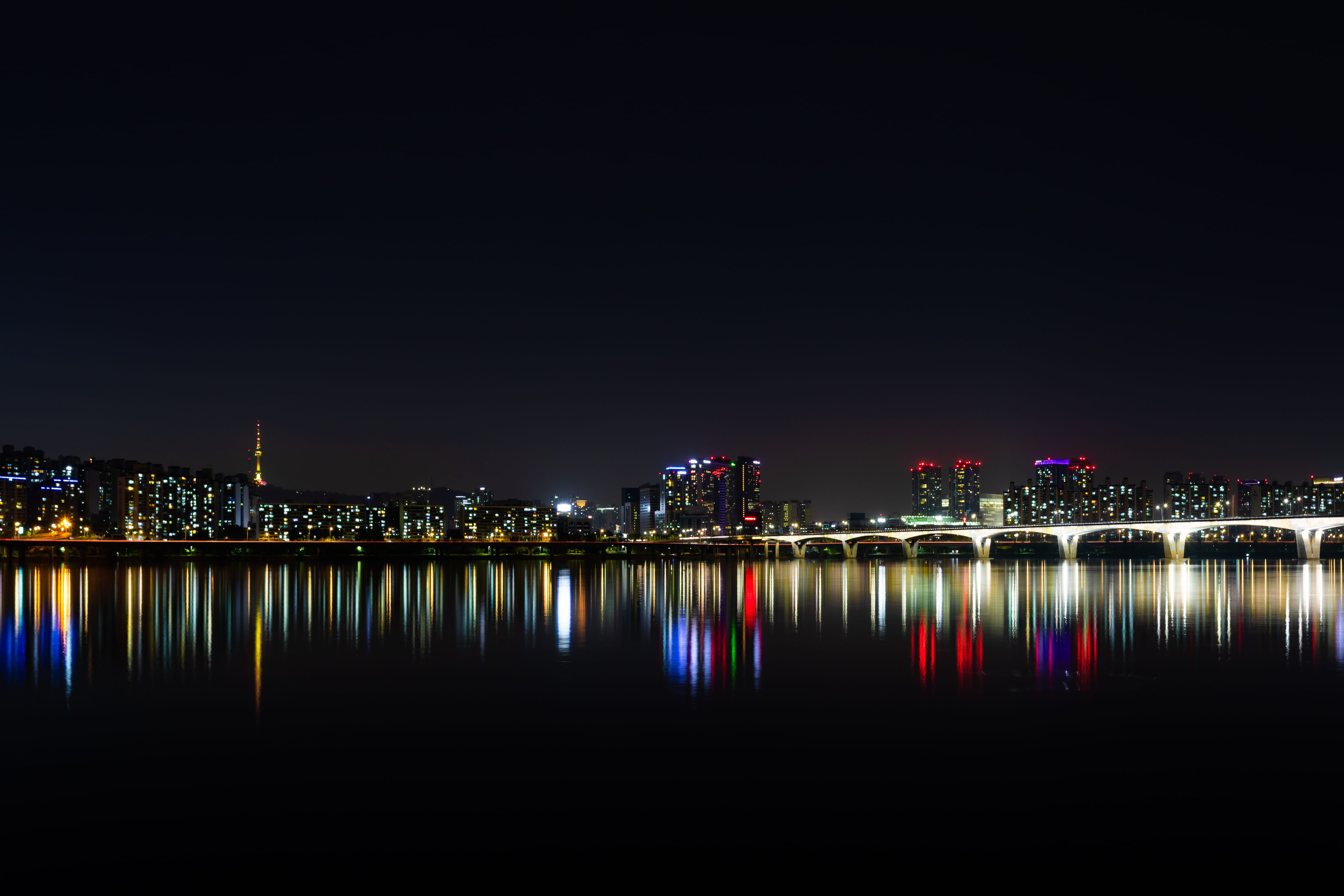 nature, modern, copy space, night, near, port, time, city lights, travel destinations, marina, bodies, buildings, harbor, building, landmark, pier, seoul, HD Wallpaper