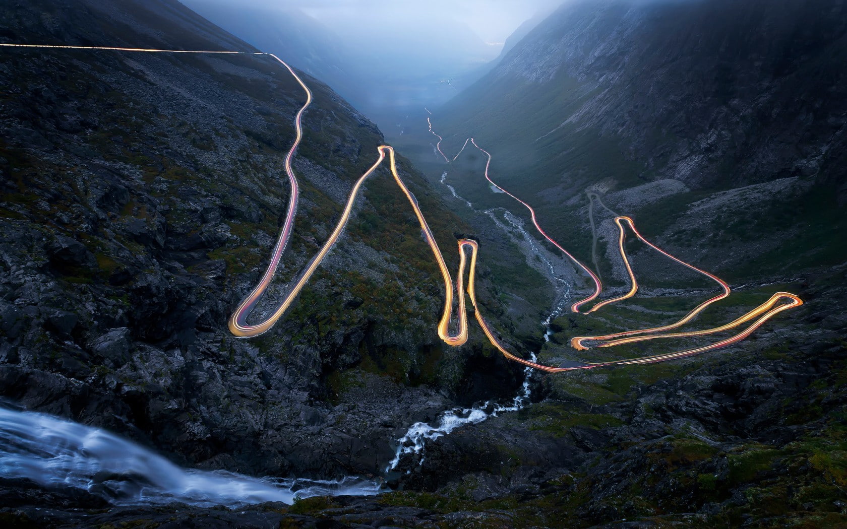 720P, water, mountains, road, landscape, Norway, long exposure, Trollstigen, HD Wallpaper