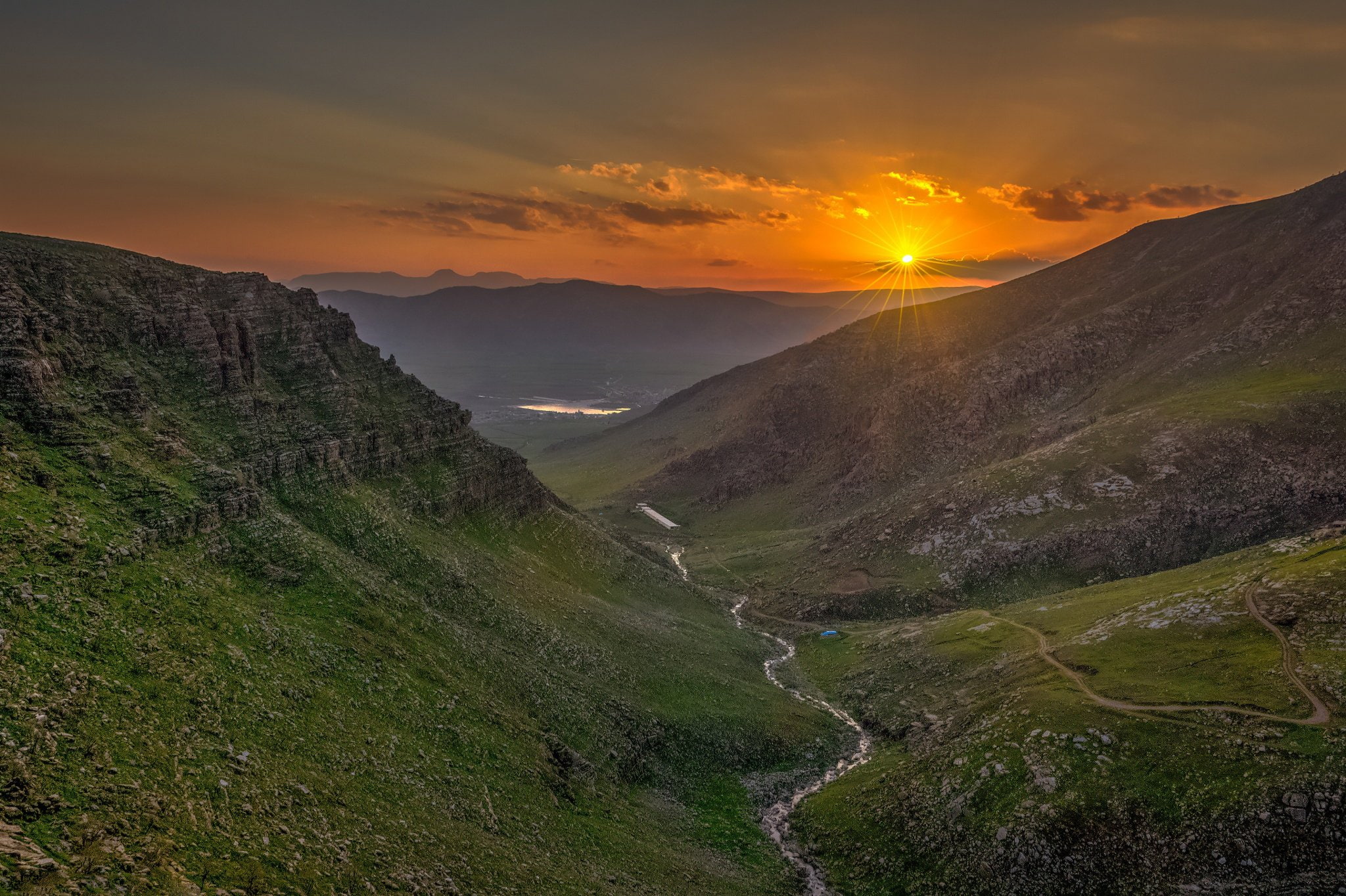sunset, mountains, beauty, 1080P, sun, river, kurdistan, nature, landscape, HD Wallpaper
