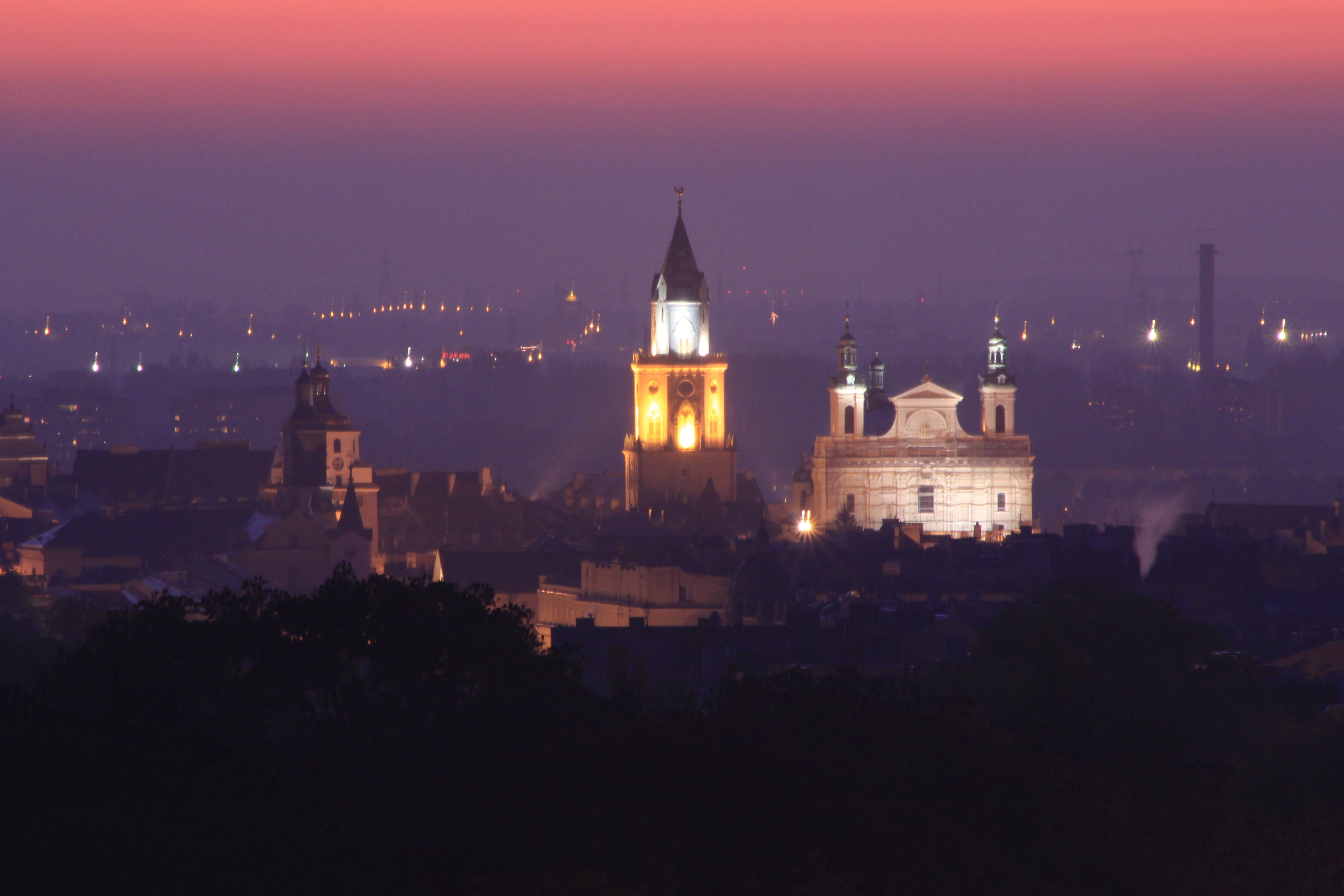 lublin, night, lubelskie, panorama, travel destinations, illuminated, travel, no people, nature, government, cracow gate, building exterior, cityscape, HD Wallpaper