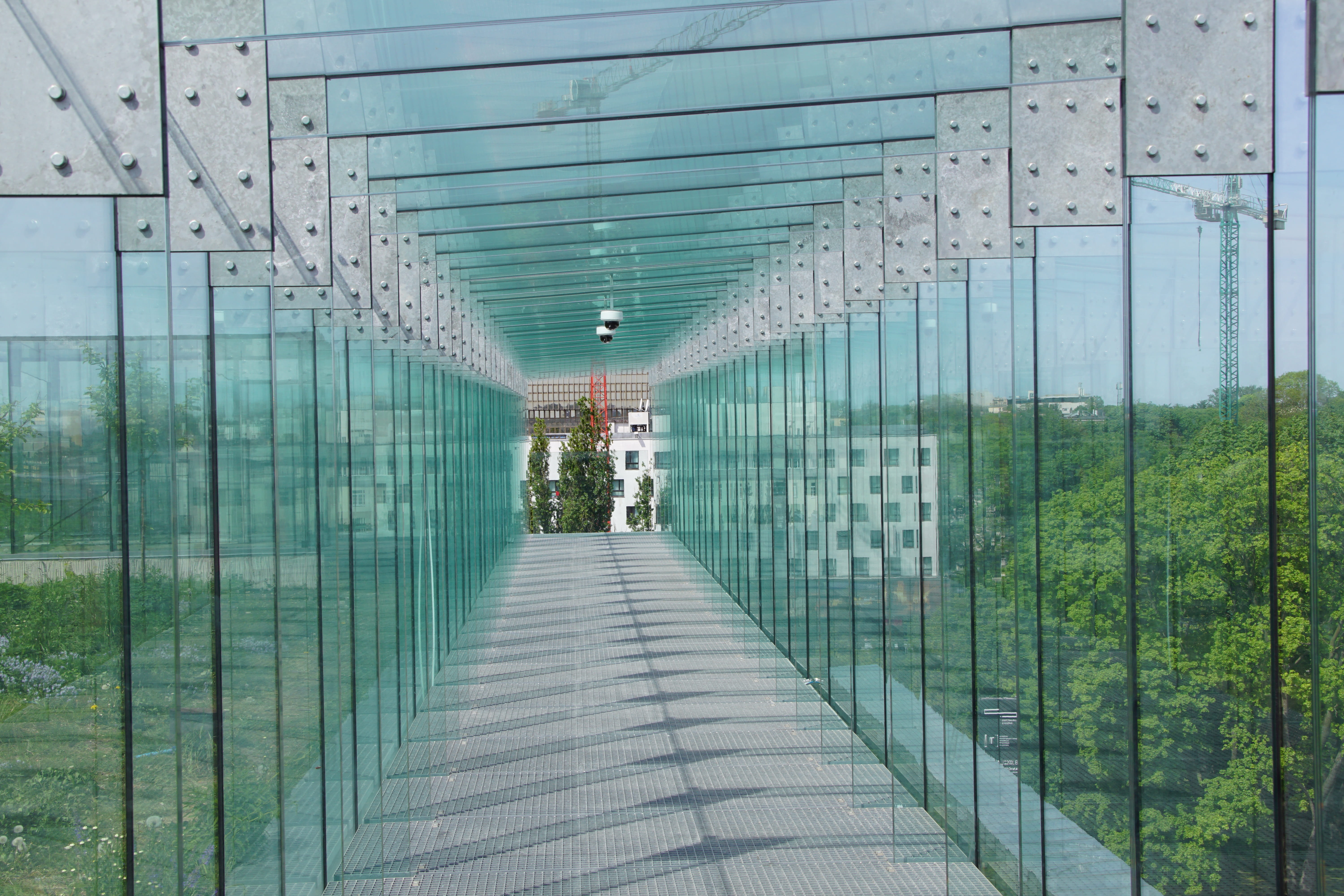 diminishing perspective, school, footpath, empty, lublin, day, architecture, no people, 5K, glass, modern, glass - material, the way forward, skyline, HD Wallpaper