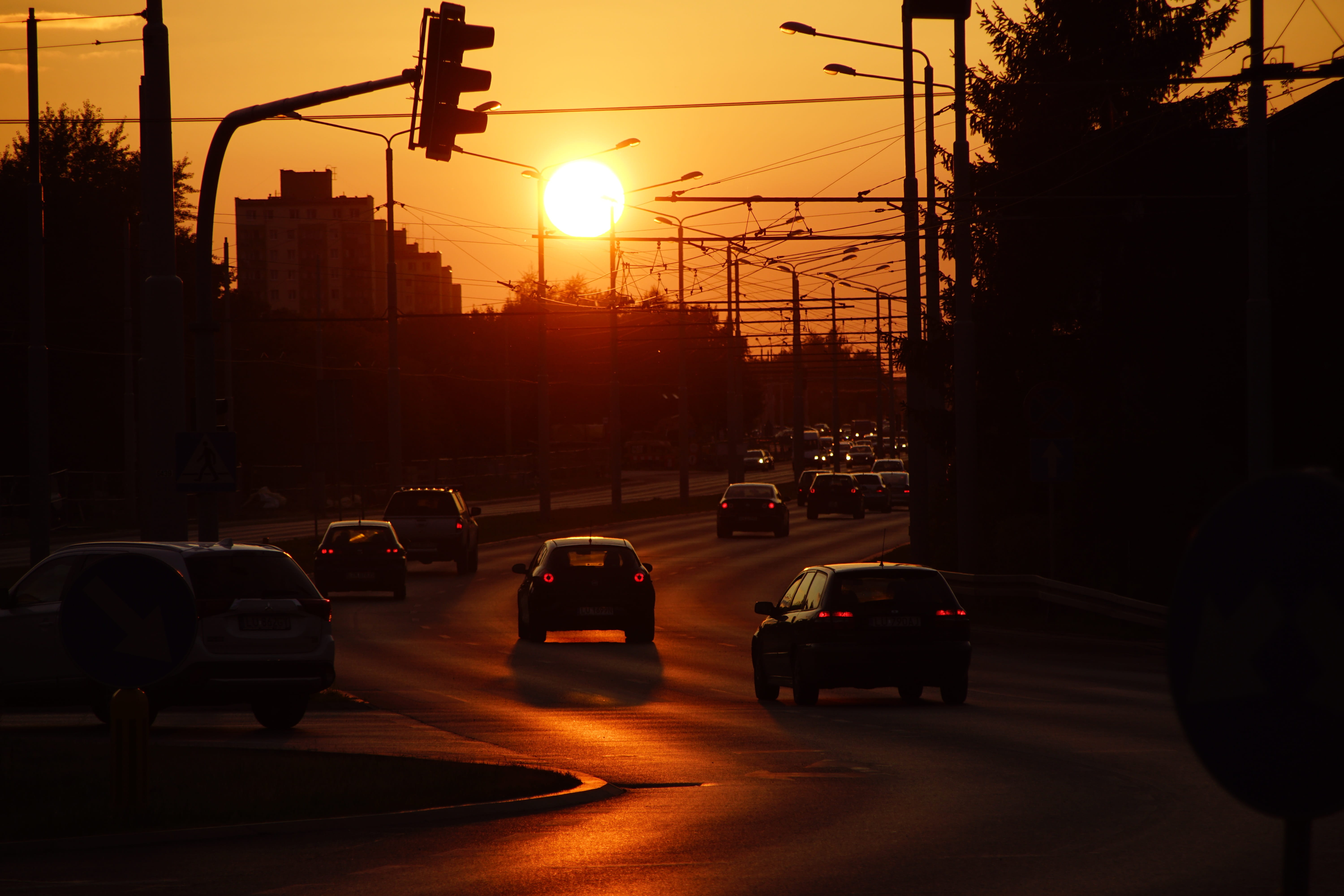 city street, the sun, 5K, sky, west, city, outdoors, road, view, on the move, lublin, motor vehicle, electricity, poland, traffic, landscape, street, transportation, HD Wallpaper