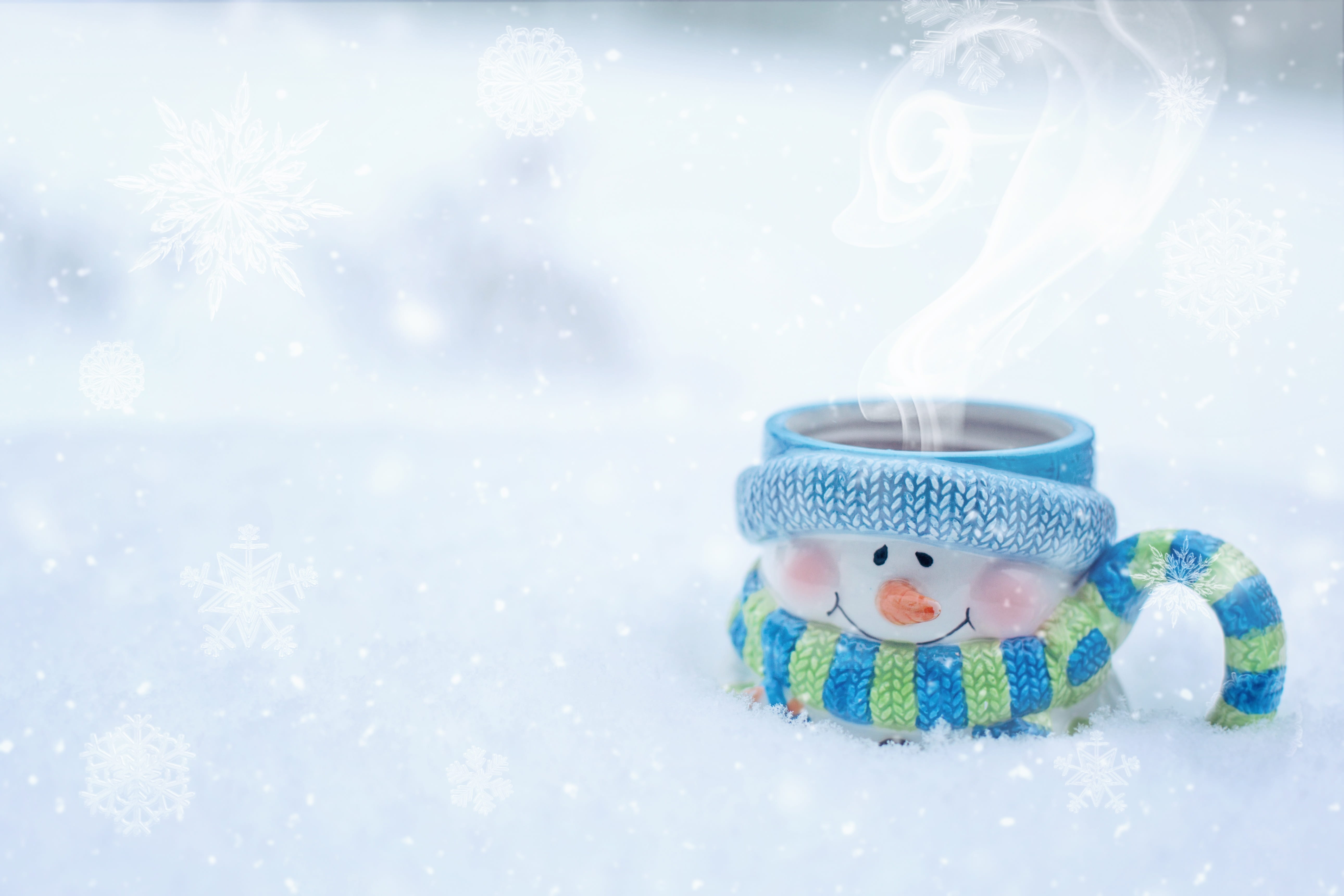 no people, cup, christmas ornament, human representation, warm clothing, focus on foreground, holiday, hot, caffeine, border, snowy, decoration, wintertime, HD Wallpaper