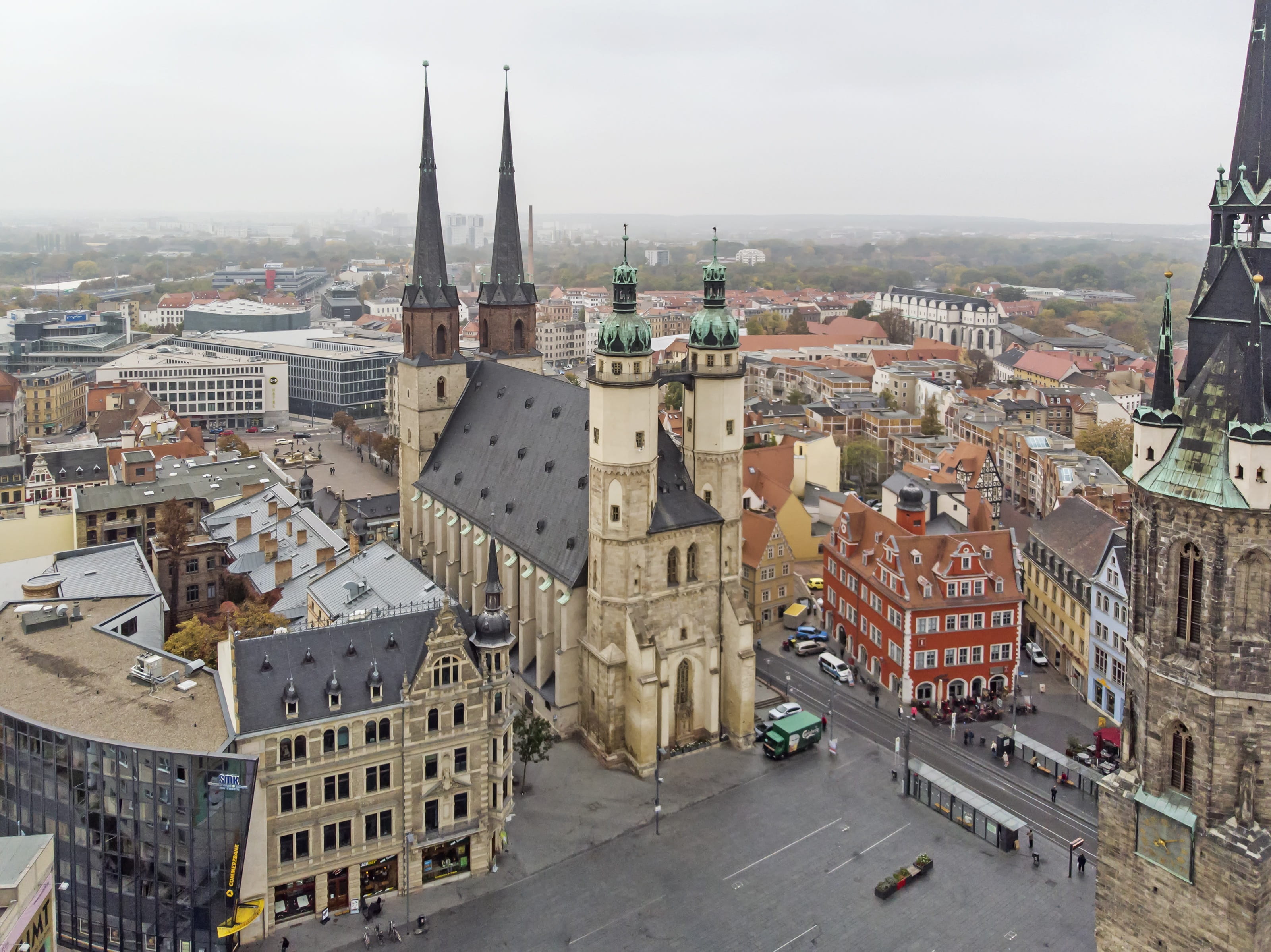 faith, high angle view, building, building exterior, architecture, saxony-anhalt, saale, marketplace, religion, places of interest, townscape, market church, HD Wallpaper