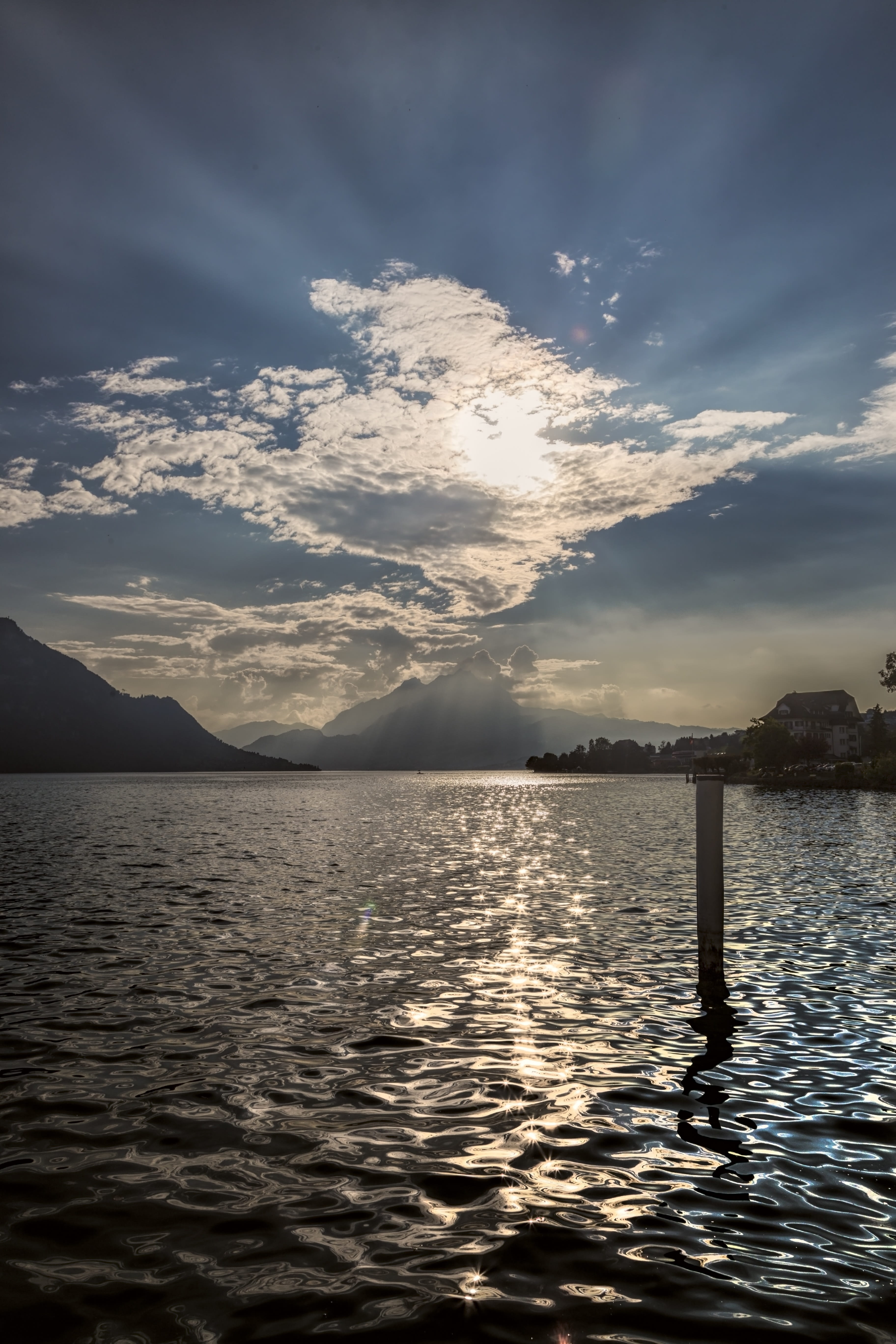abendstimmung, no people, idyllic, Weggis, 5K, cloud - sky, nature, waterfront, rippled, Sunset, outdoors, water, evening sky, scenics, atmospheric, sky, Phone HD Wallpaper