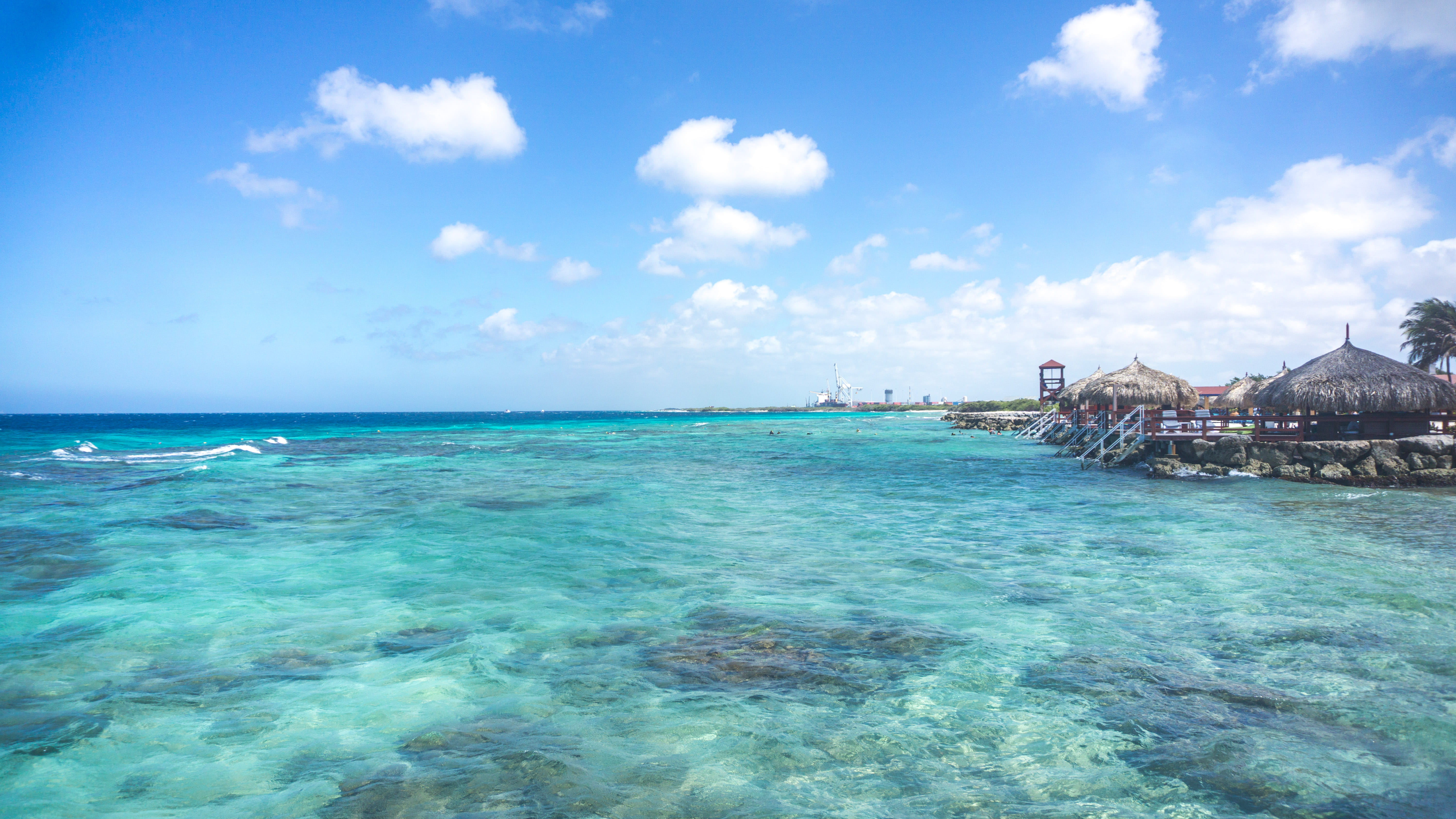 scenics - nature, sky, 5K, sea, travel, blue, day, outdoors, beauty in nature, beach, aruba, no people, nature, building exterior, cloud - sky, horizon over water, HD Wallpaper