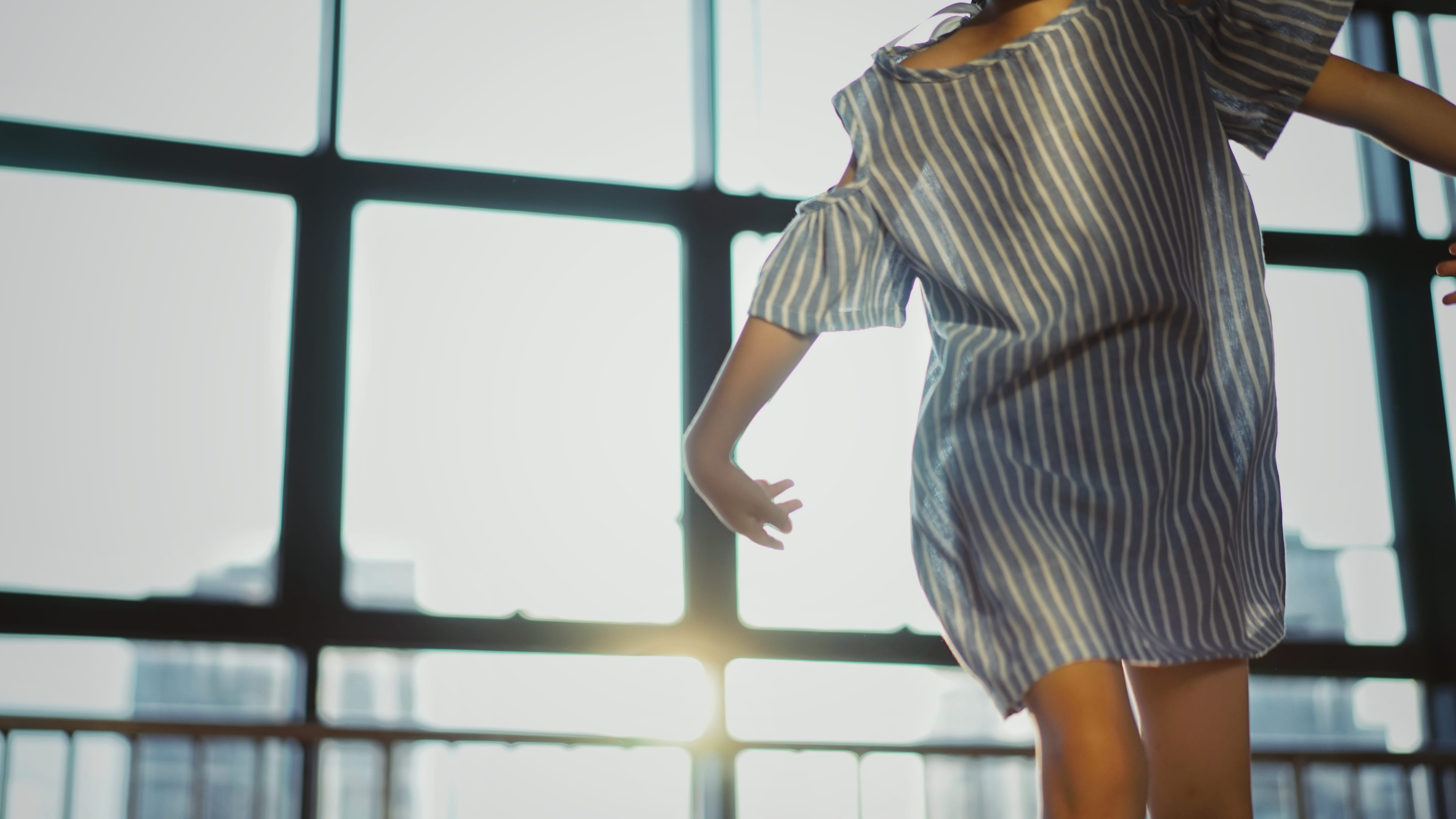 cheerful, females, dancing, wearing, women, adult, day, mini, woman, midsection, window, wall, skirt, casual clothing, dress, glass, 5K, side view, hand, HD Wallpaper