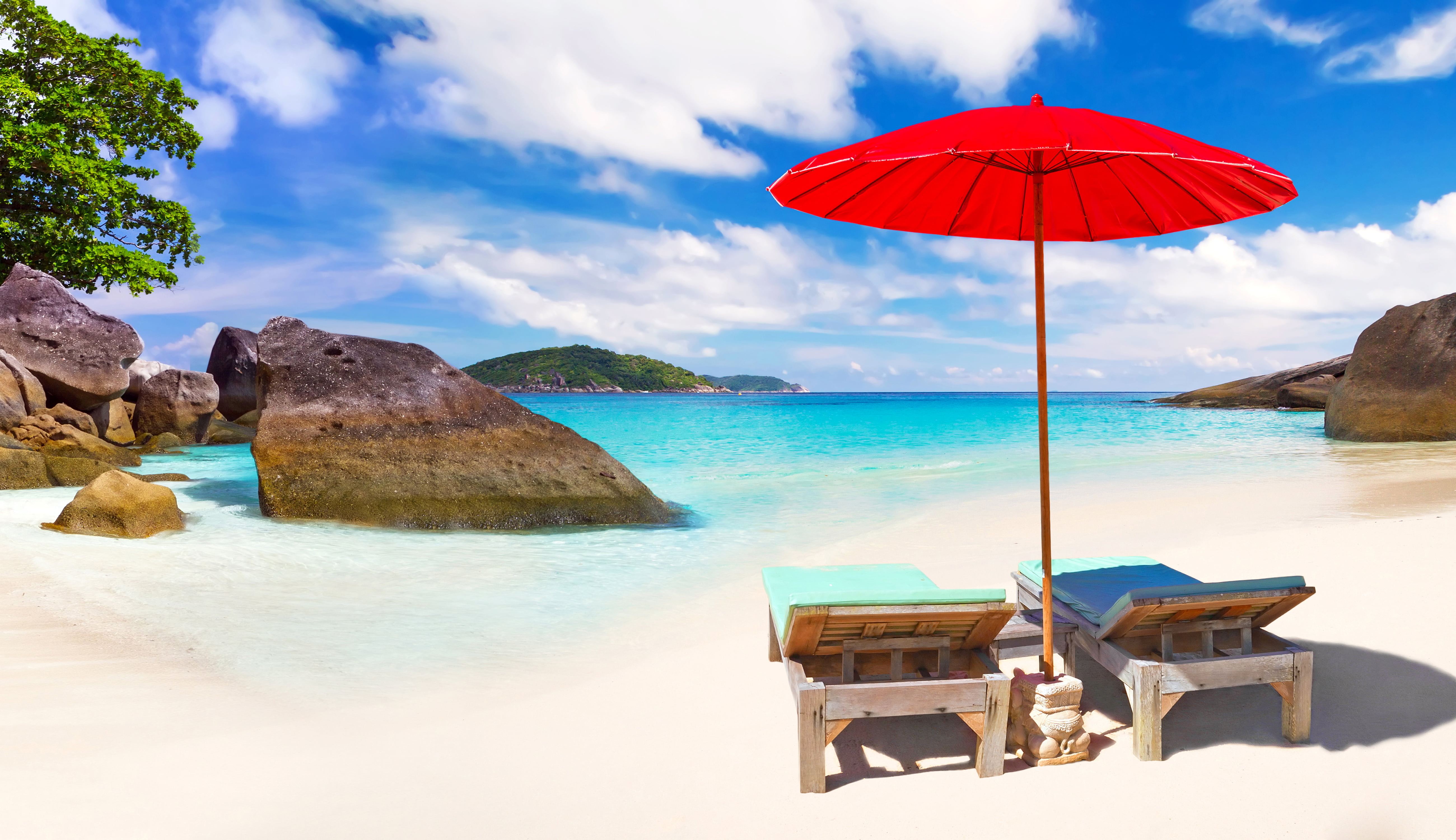tranquility, rock, outdoors, formation, scenics - nature, no people, Thailand, cloud - sky, sunbeds, tranquil scene, sun loungers, day, 5K, solid, mountain, HD Wallpaper