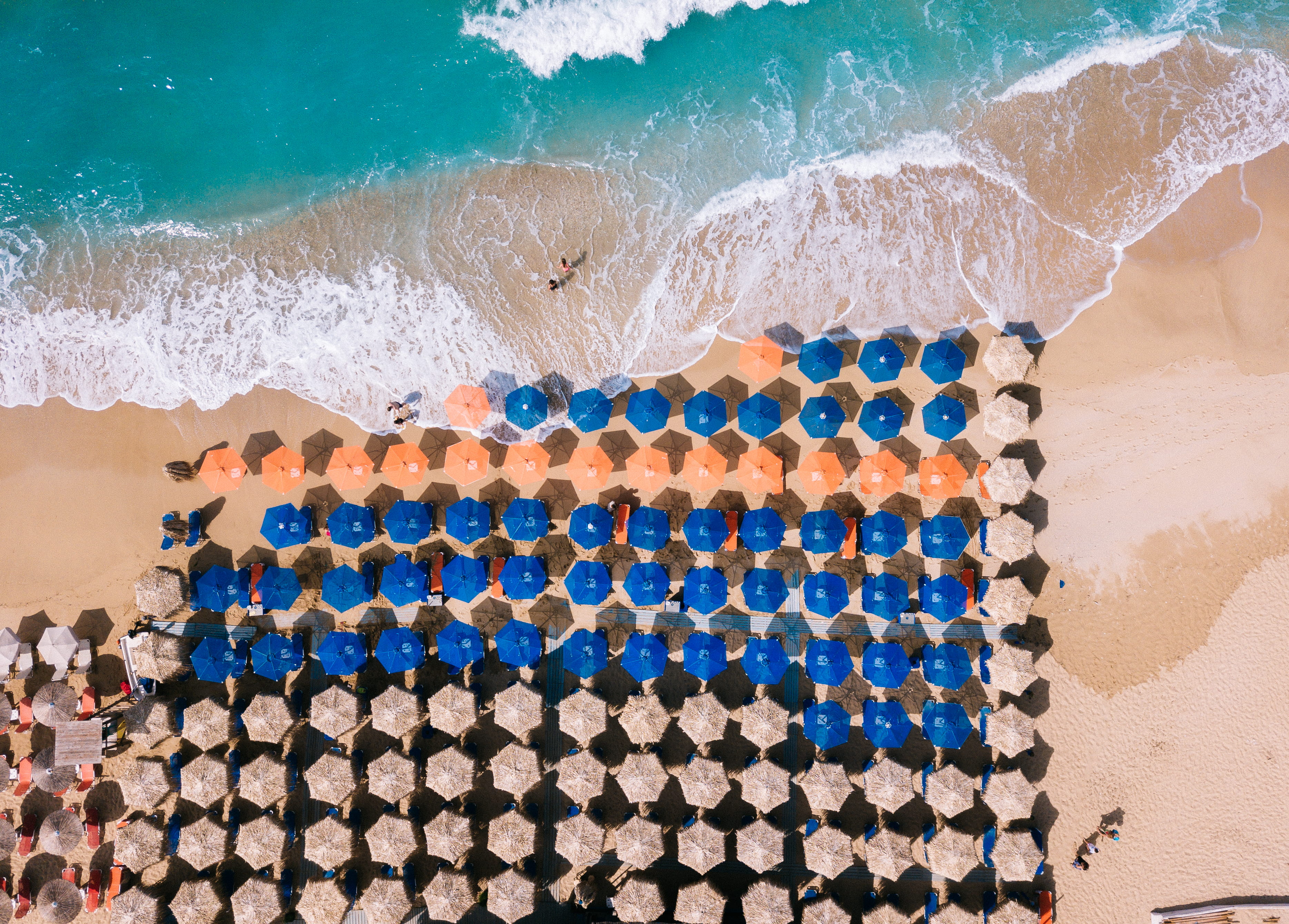 assorted, beautiful, tropical Climate, vacation, drone view, orange, water, explore, color, symmetric, beach from above, travel, 2K, summer, beach, drone, HD Wallpaper