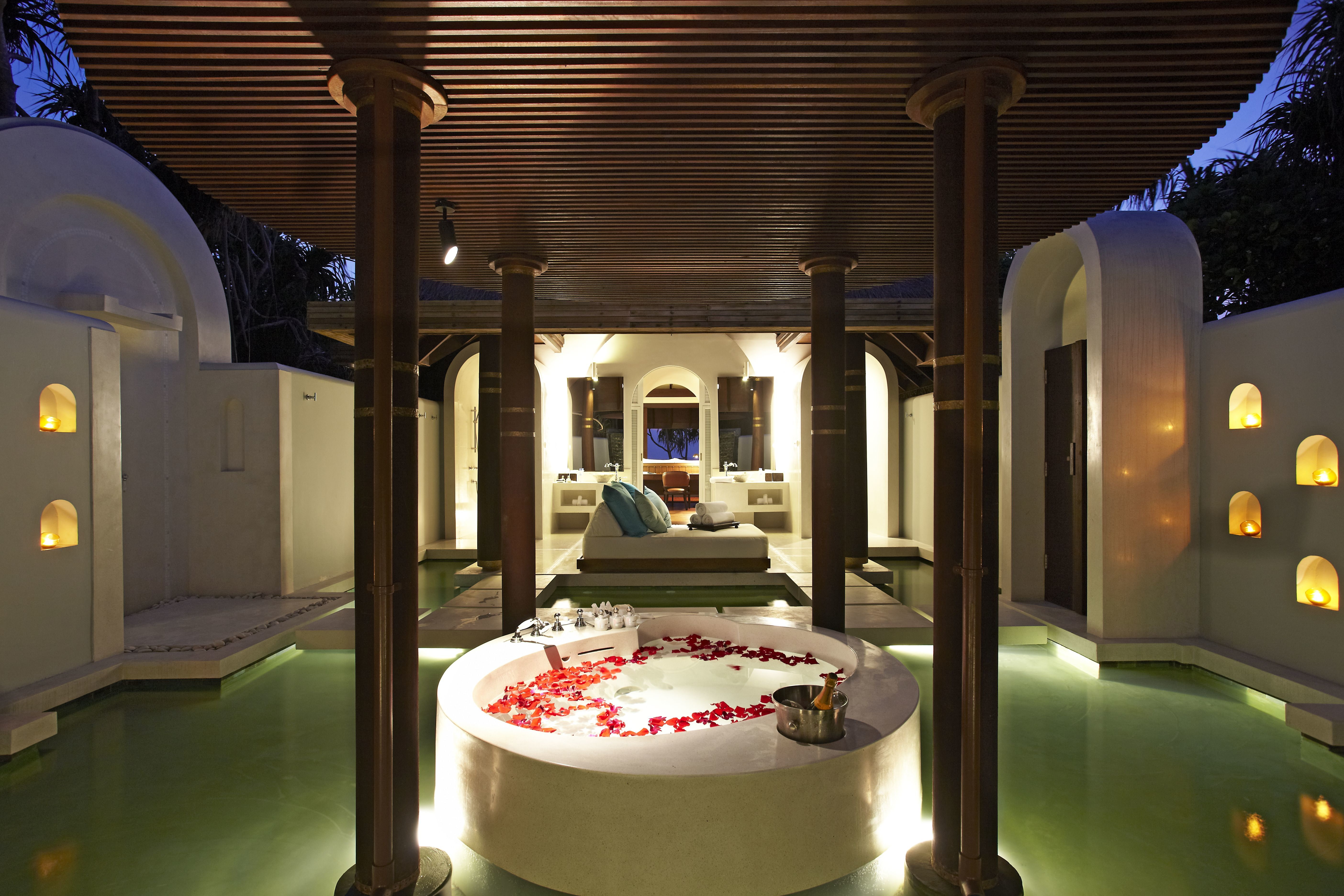 pool, interior, candles., mirror, bath, sunbed, 5K, HD Wallpaper