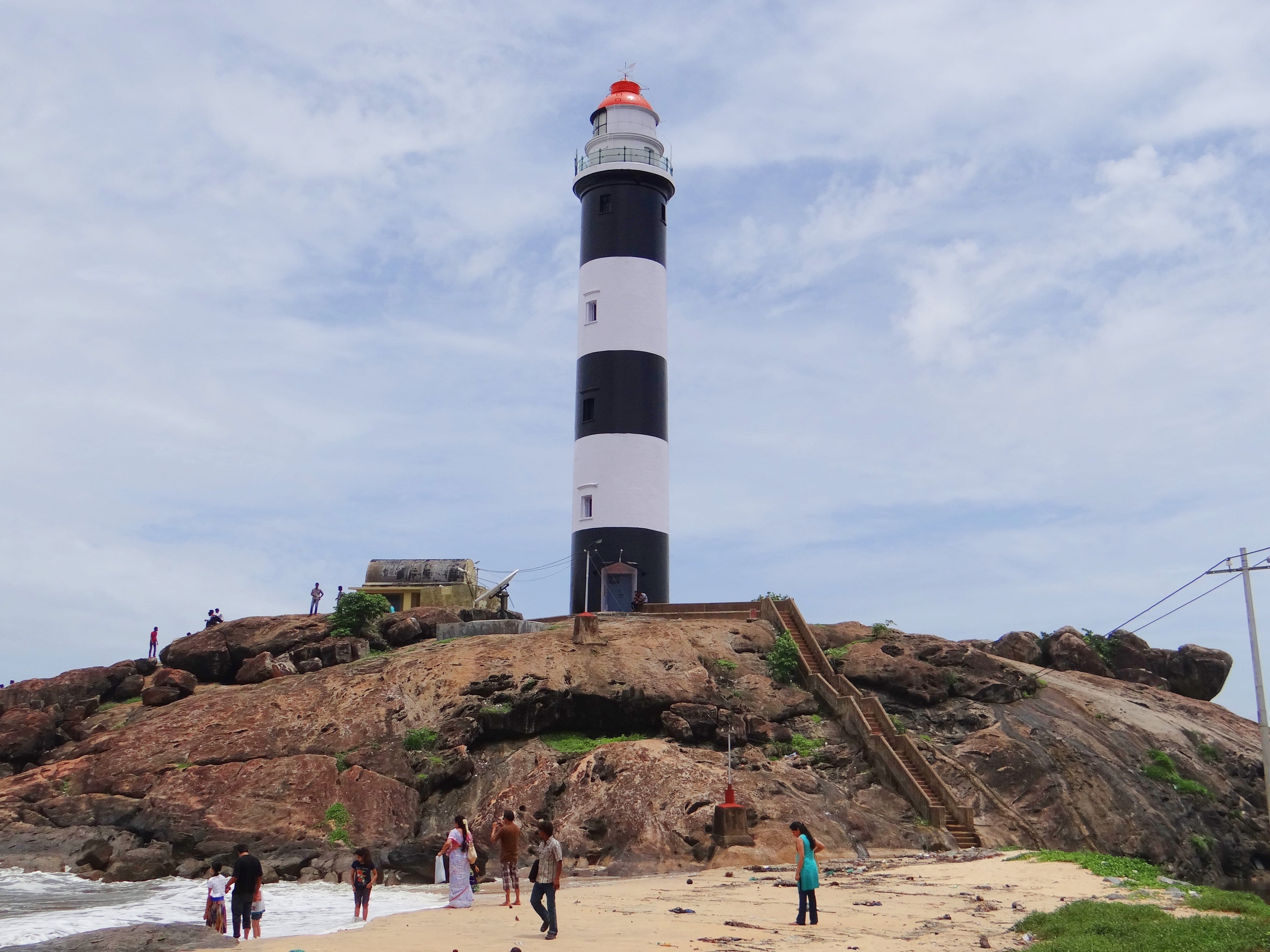 structure, crowd, built structure, nature, sky, men, outdoors, land, Light House, protection, cloud - sky, guidance, people, sea, 4K, Arabian Sea, lighthouse, HD Wallpaper