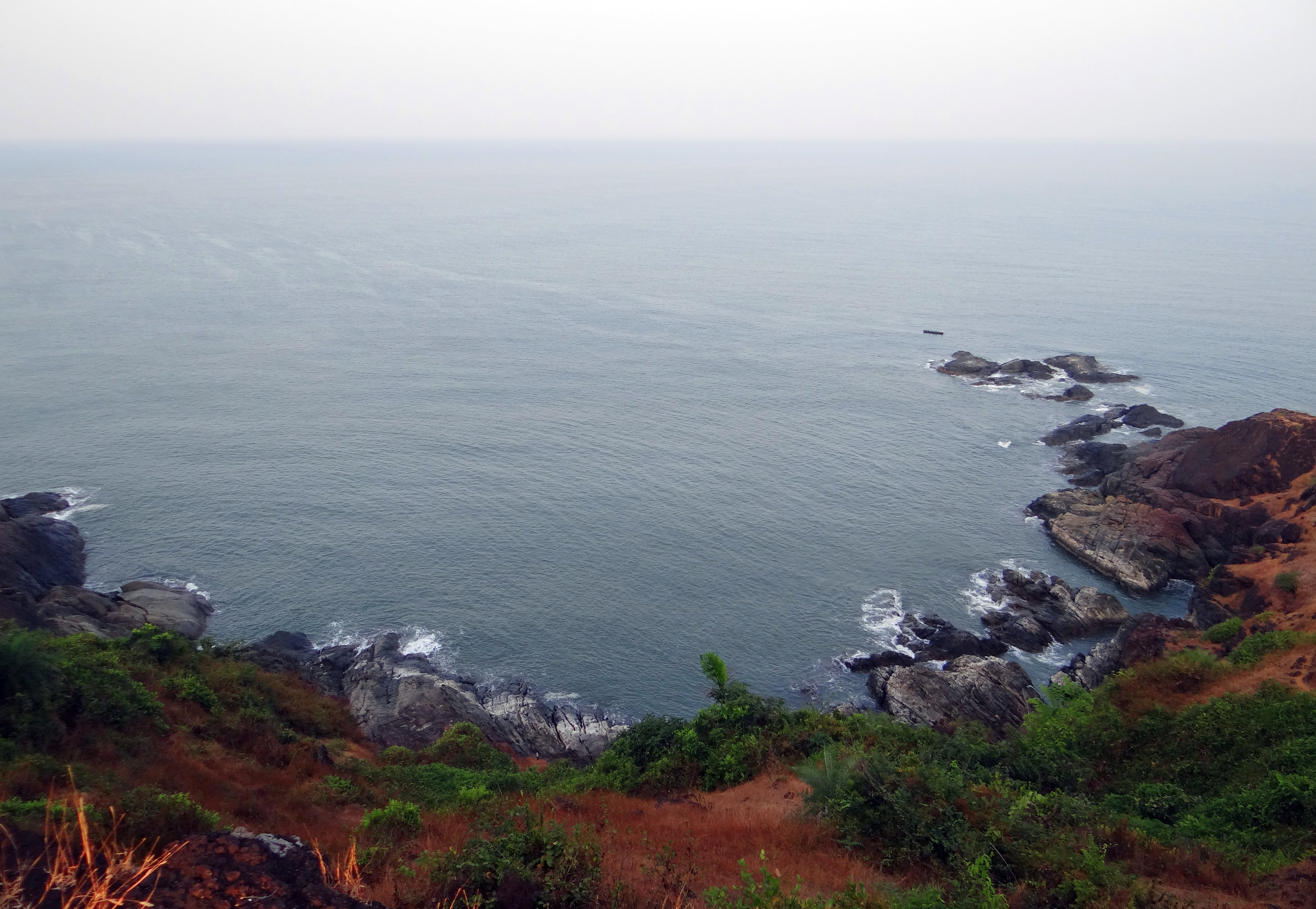 ocean, high angle view, india, coastline, plant, no people, day, tranquil scene, hills, tranquility, rocks, land, sea, water, cliff, gokarna, rock, scenics - nature, HD Wallpaper