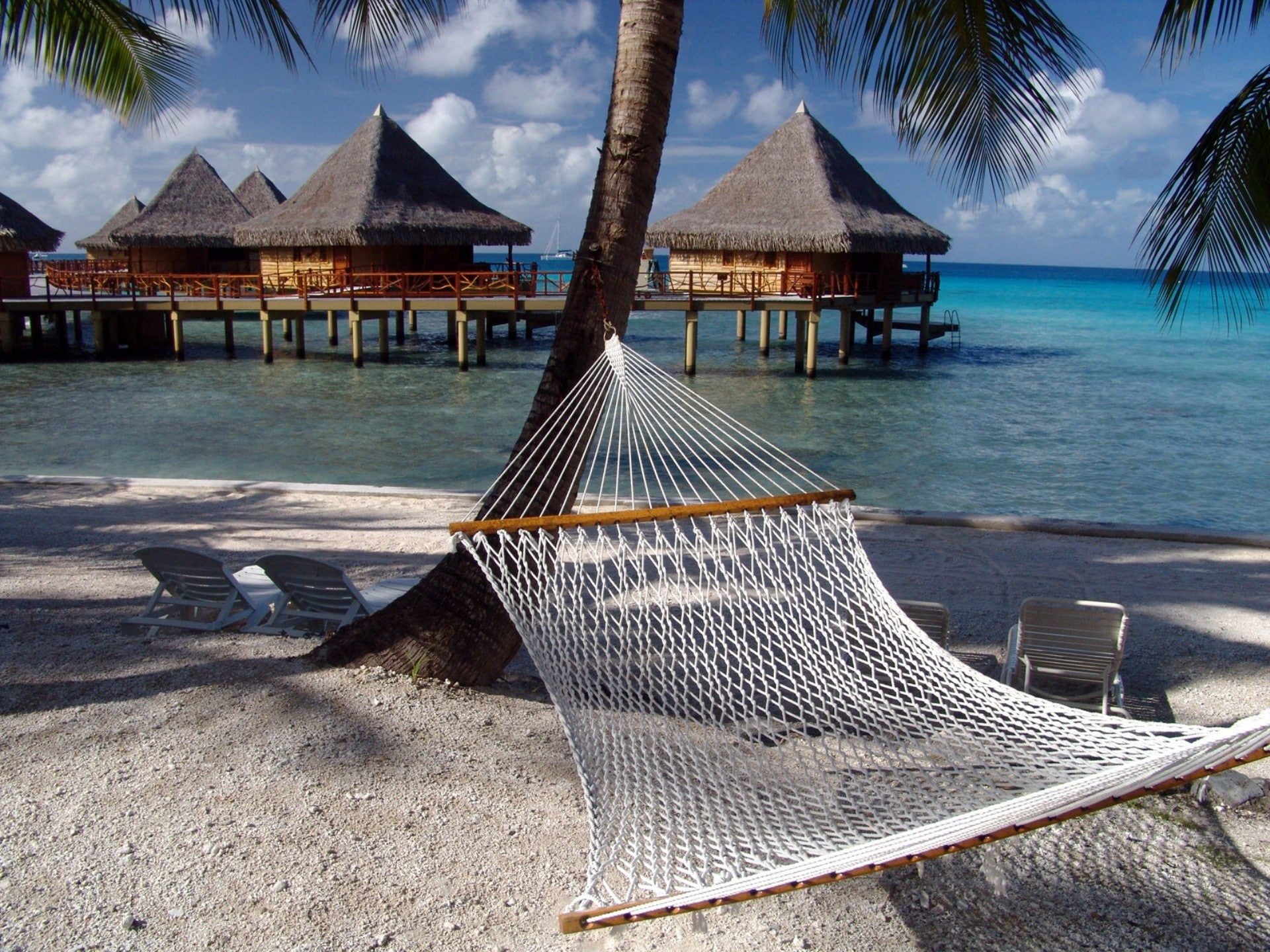 1080P, nature, resort, hd, tropical, hut, hotel, ocean, hammock, beach, HD Wallpaper