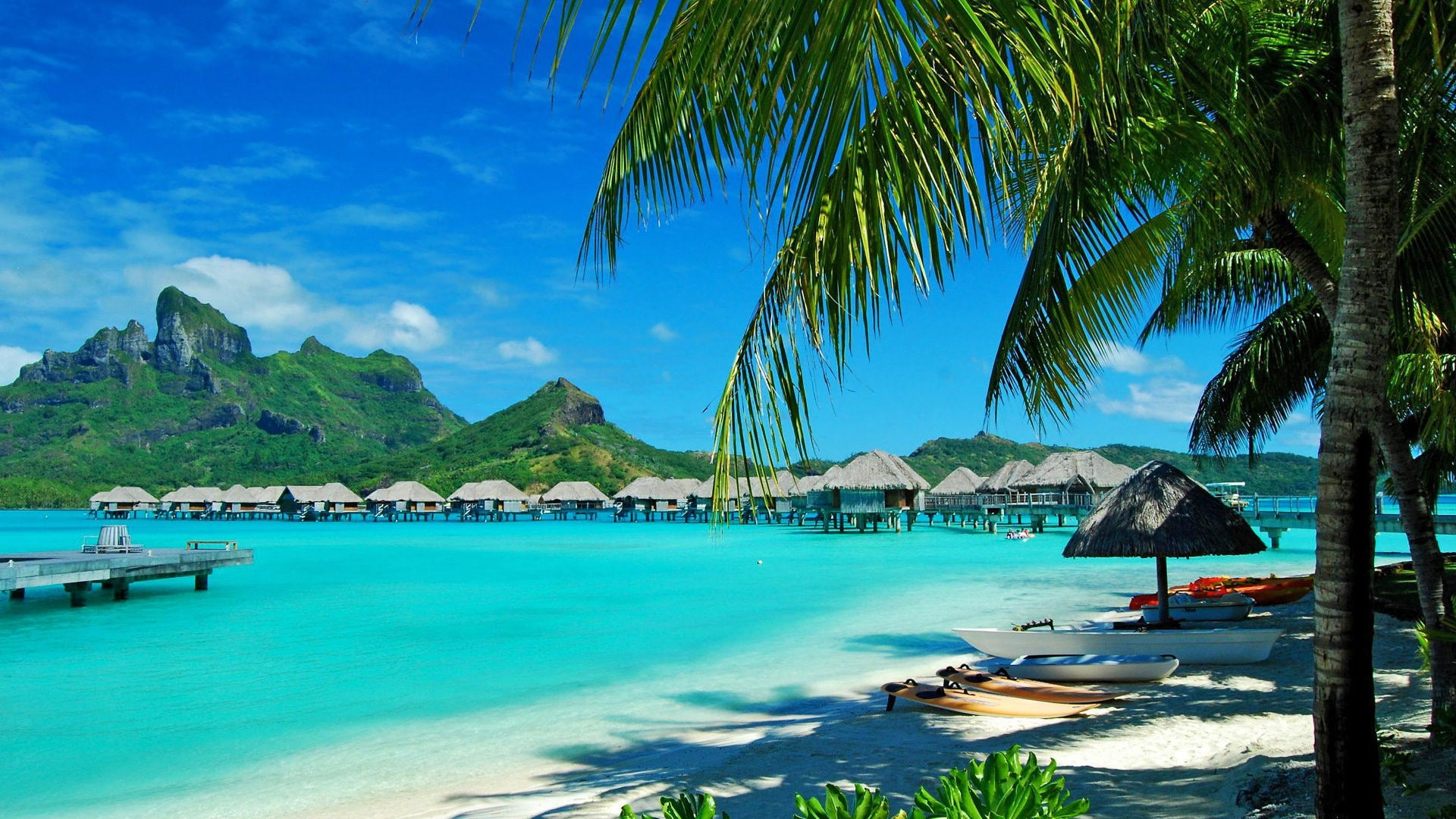 hut, hd, resort, beach, hotel, nature, ocean, tropical, 1080P, HD Wallpaper