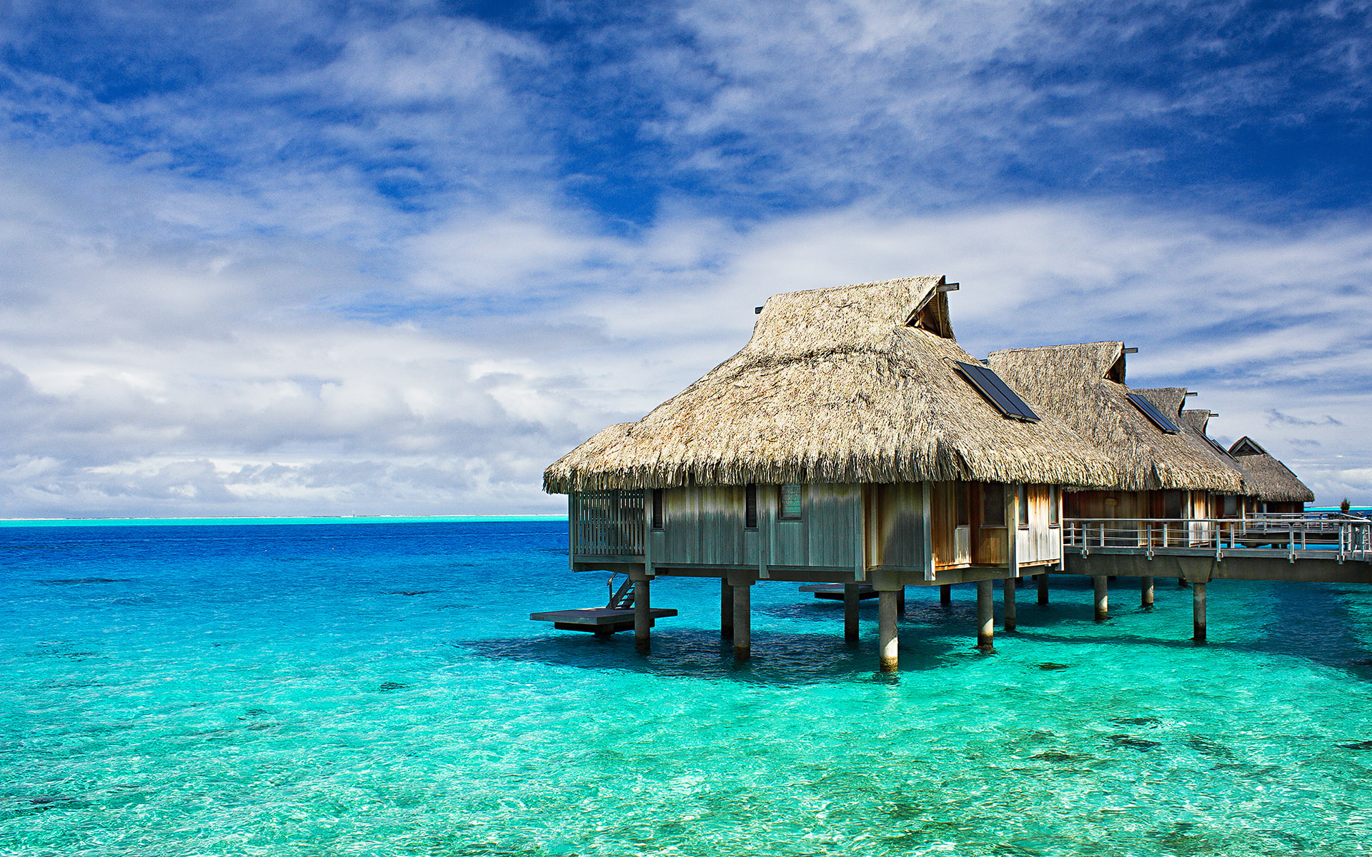 hd, tropical, 1080P, ocean, nature, hut, hotel, resort, HD Wallpaper