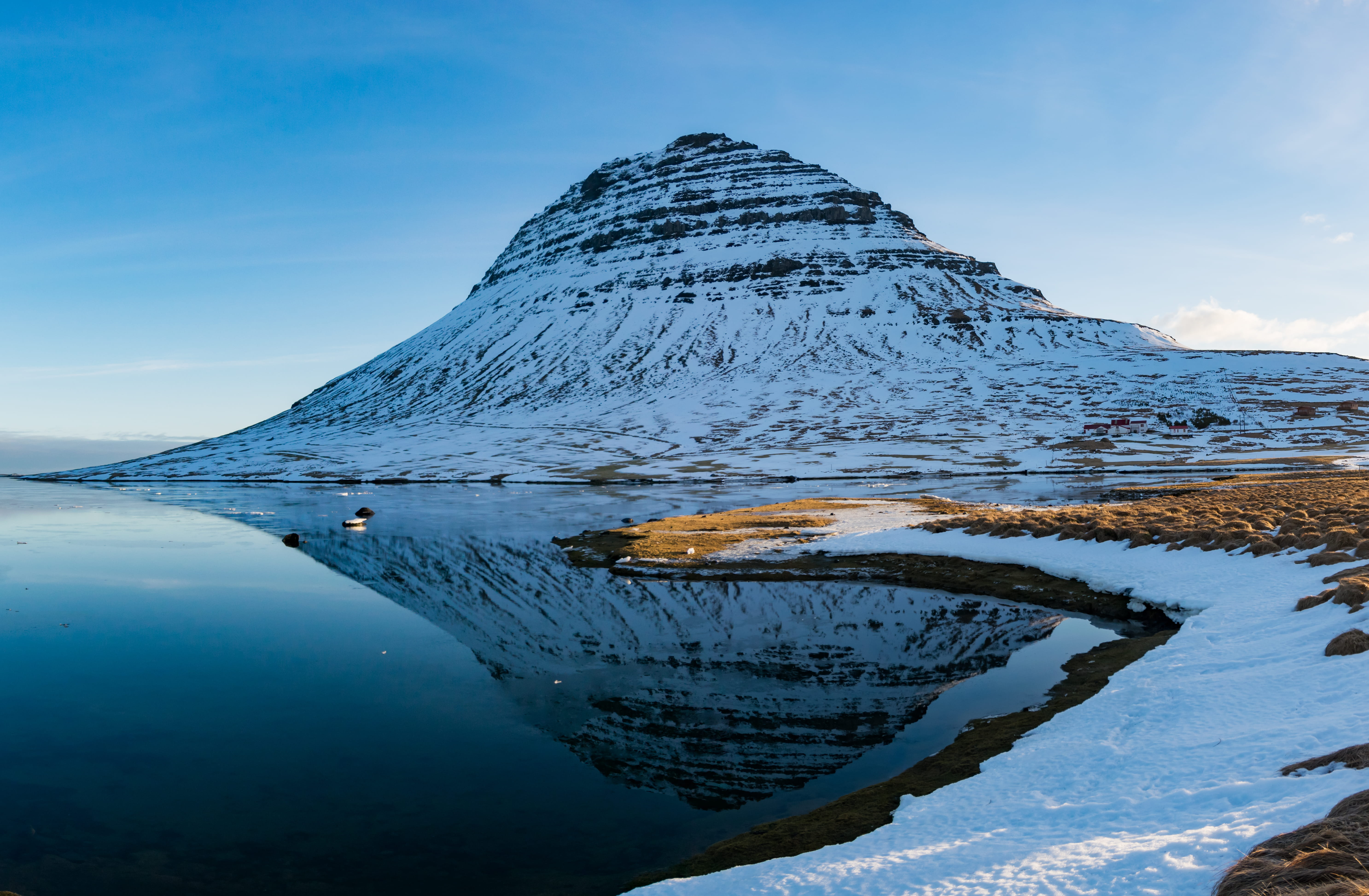 weather, no people, frozen, nature, ocean, lake, mountain, frosty, shore, cold temperature, sea, mountain range, water, sky, blue sky, seashore, mountain peak, HD Wallpaper