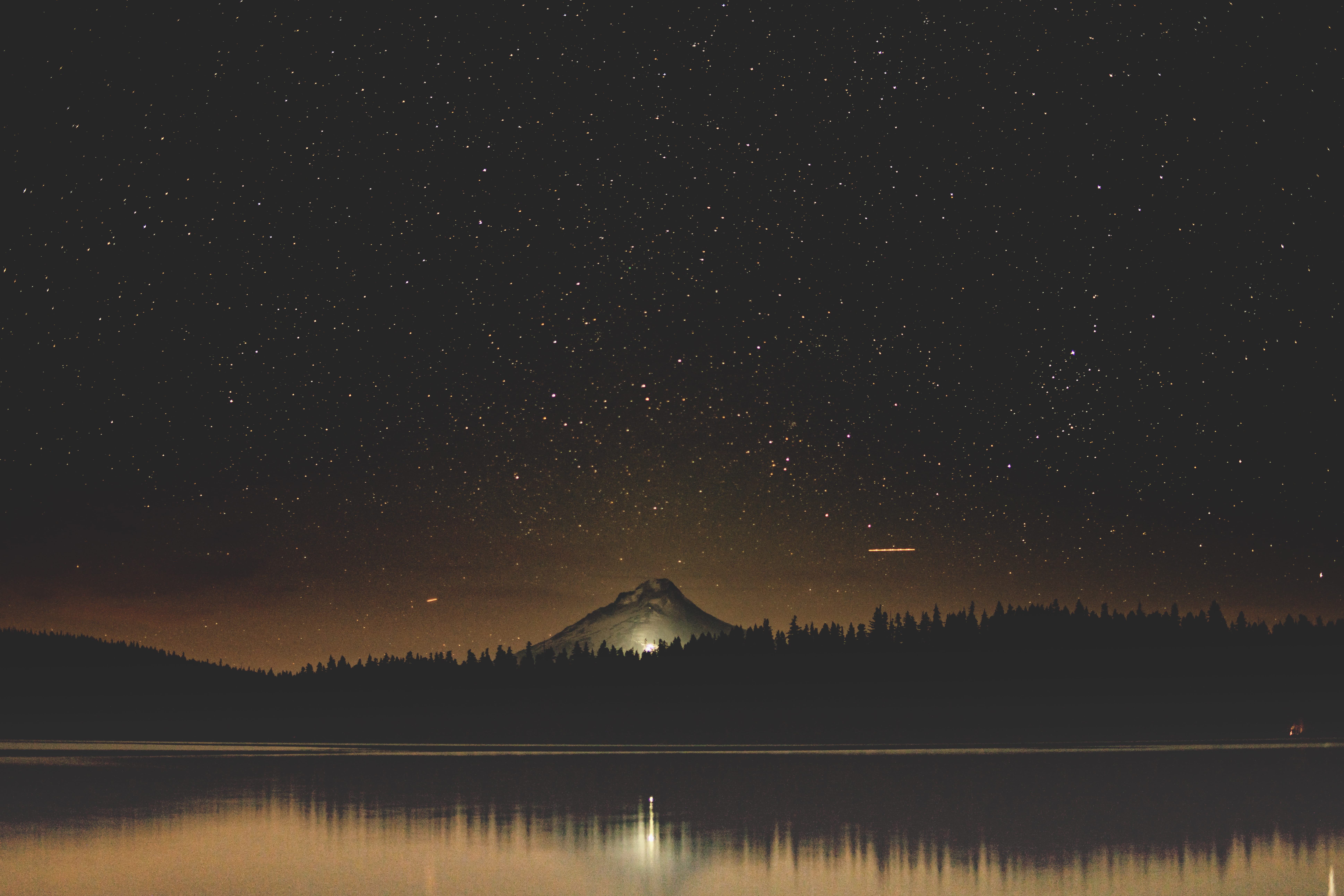 lake, space and astronomy, tranquil scene, star - space, galaxy, starry, night, hd, mountain peak, idyllic, nature, hiking, mt hood, 8K, camp, HD Wallpaper