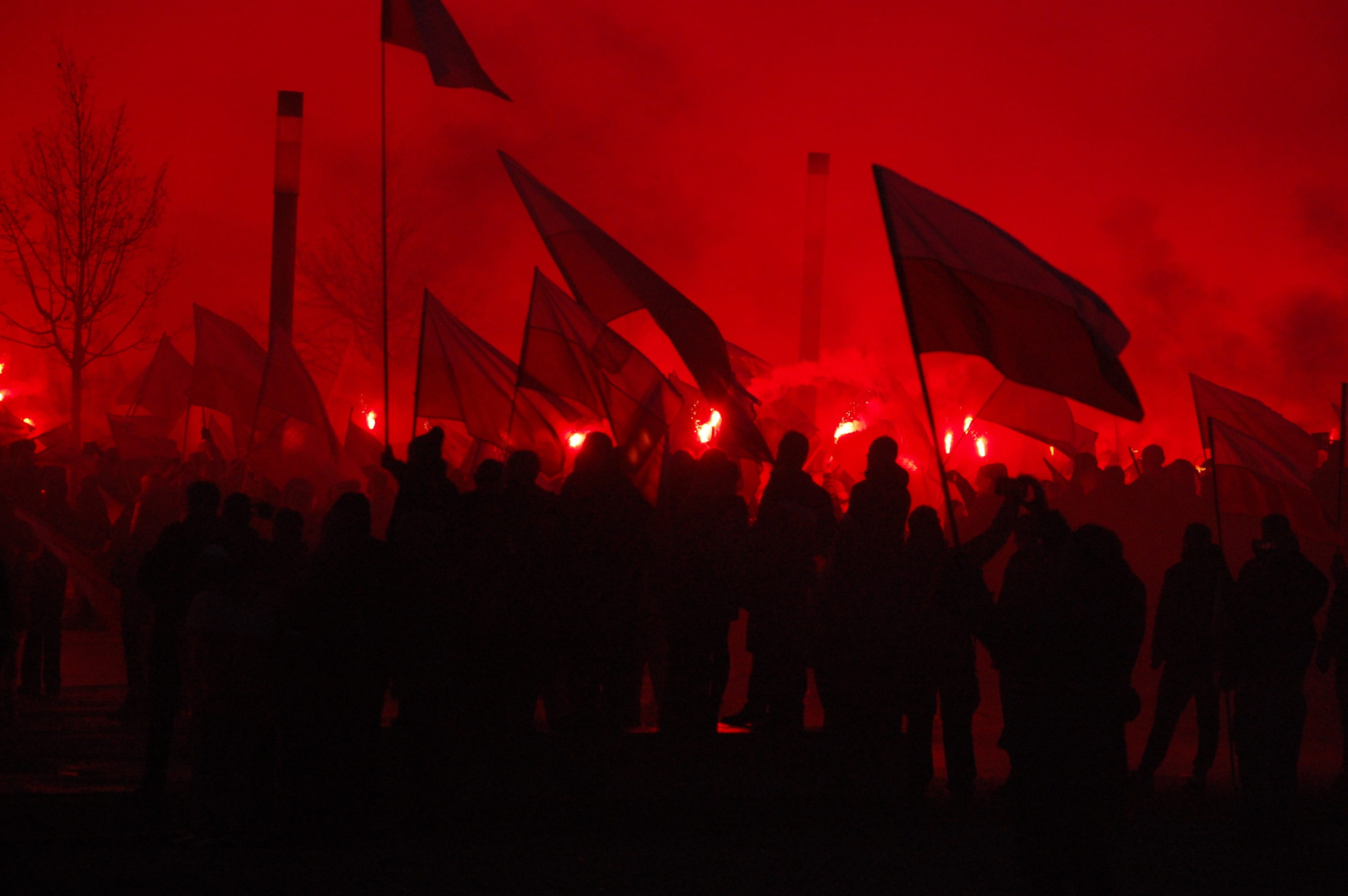 celebration, crowd, togetherness, excitement, arts culture and entertainment, independence march, poland, music festival, 2K, event, red, light, architecture, HD Wallpaper